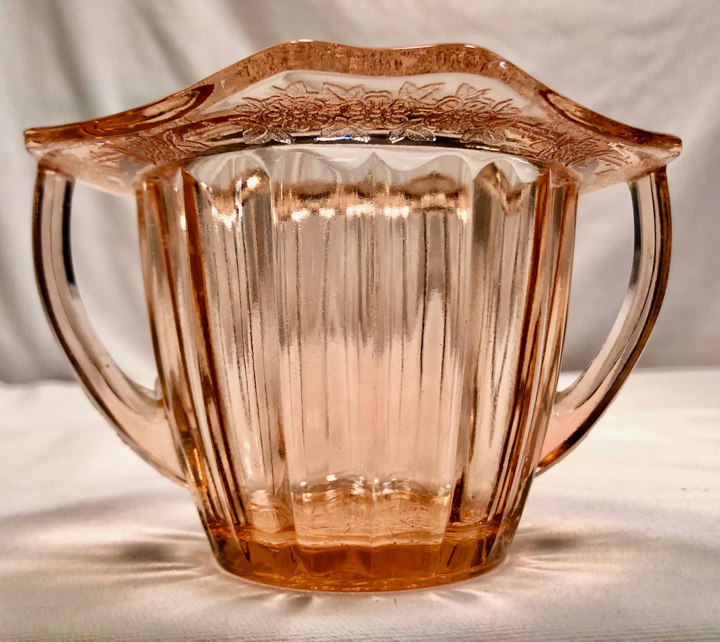 Vintage Blush Pink Depression Glass Sugar Bowl with Handles 'Adam