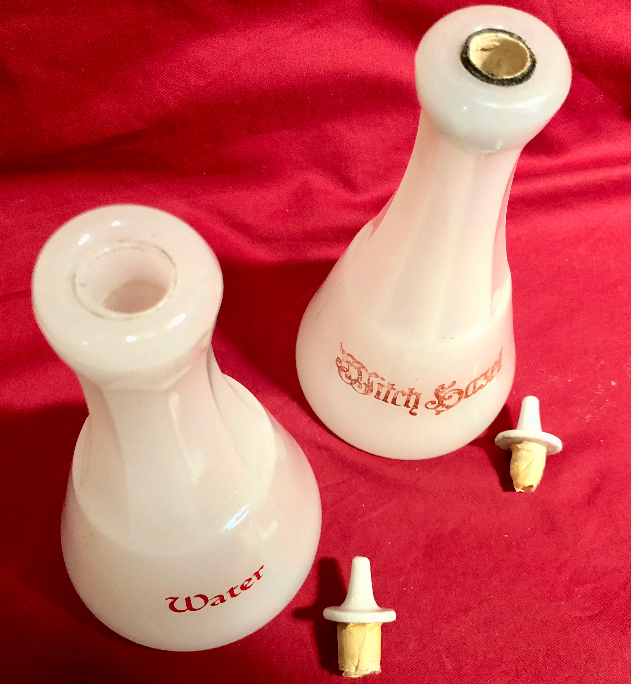 Pair of Antique Moonstone Clambroth Glass Barber/Apothecary Bottles