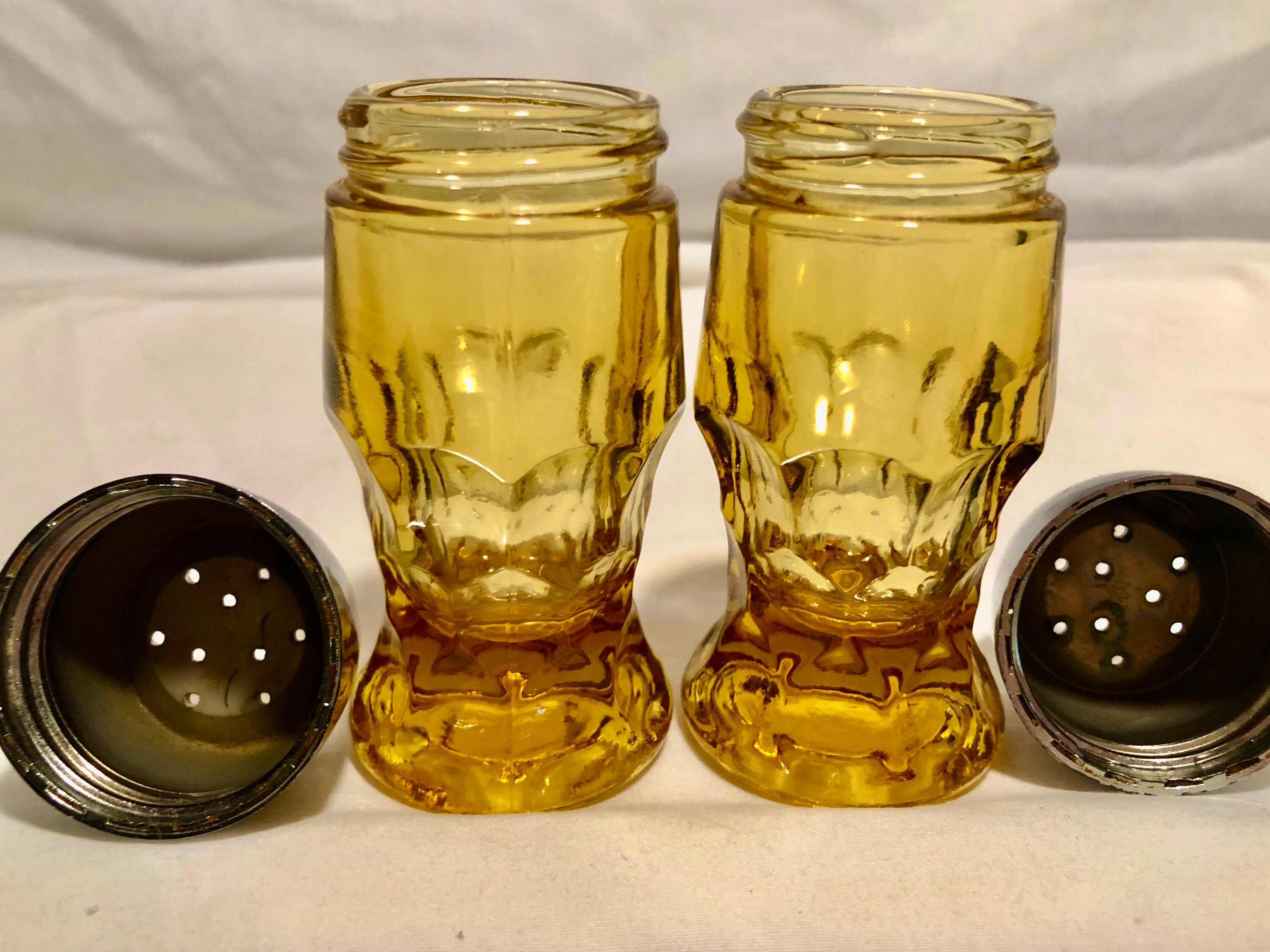 Vintage Amber Gold Glass Salt and Pepper Shakers