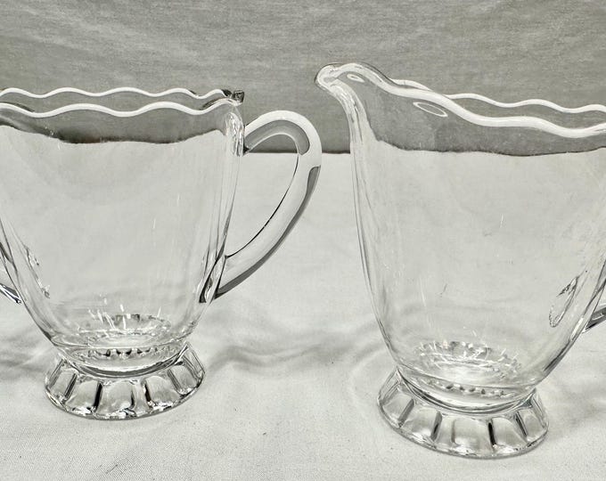 Vintage Clear Depression Glass Creamer and Sugar with Ruffled Edge
