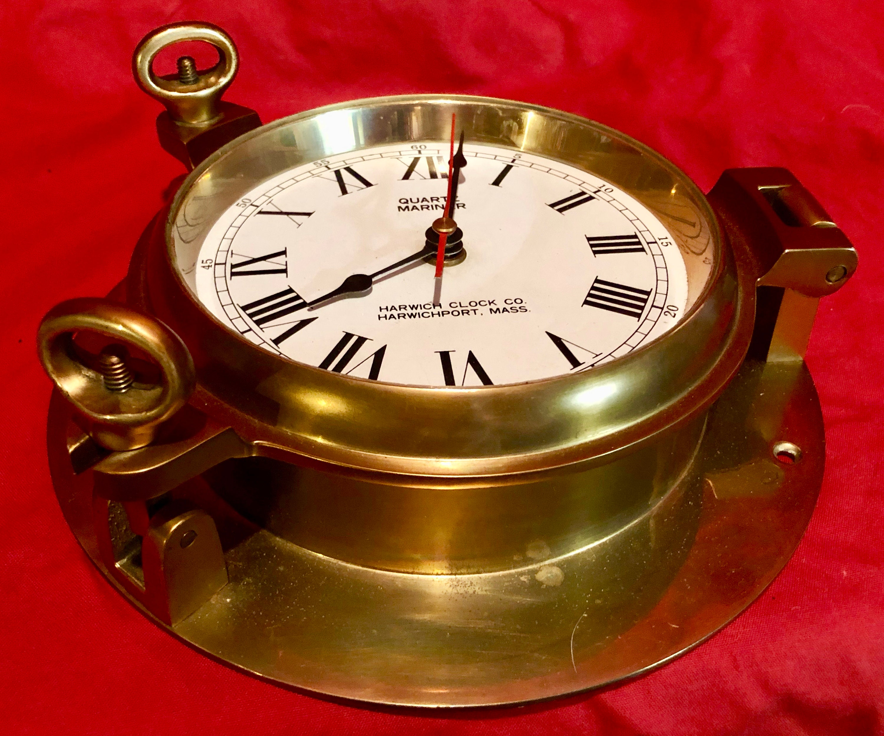 Vintage Nautical Brass Wall Clock, Harwich Clock Co, Harwichport,Mass