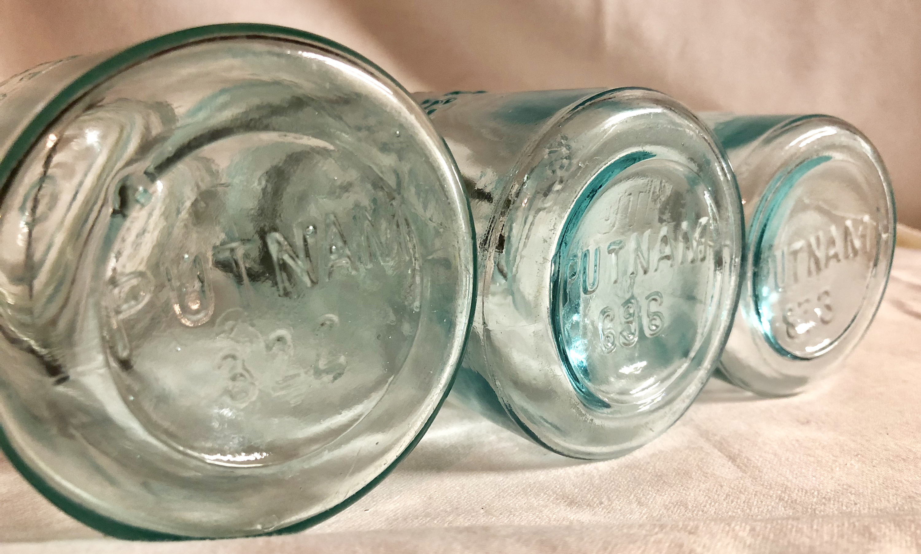 Three Medium Antique Green Tinted 'Lightening Fruit/Canning Jars