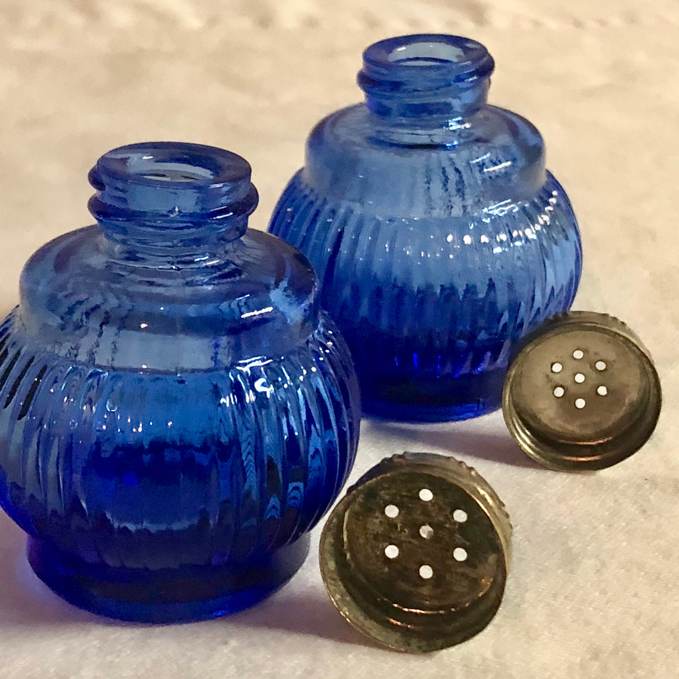 Download Vintage Round Ribbed Cobalt Blue Depression Glass Salt and Pepper