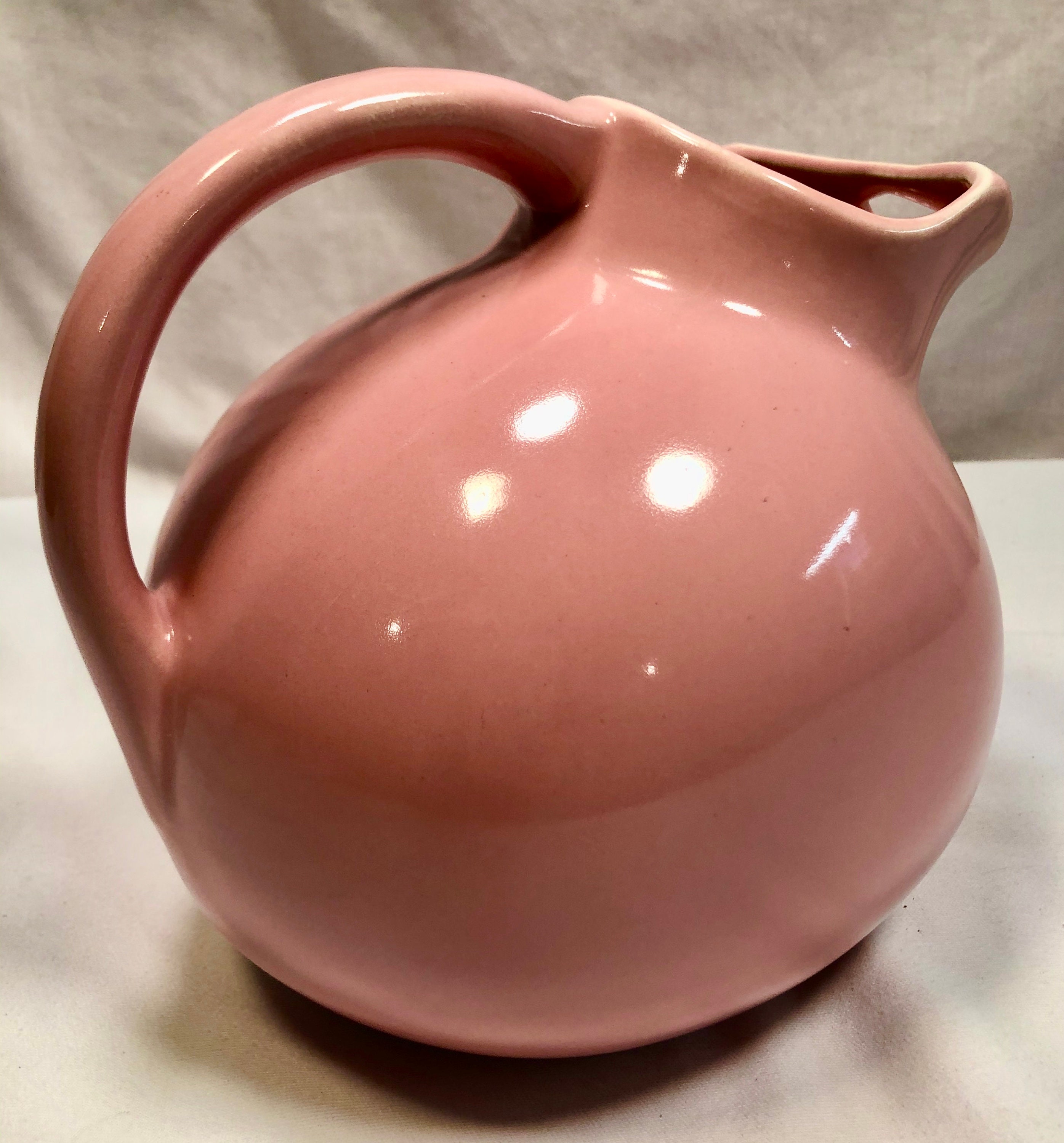 Vintage Midcentury Pink USA Pottery Water/Juice Pitcher with Ice Lip