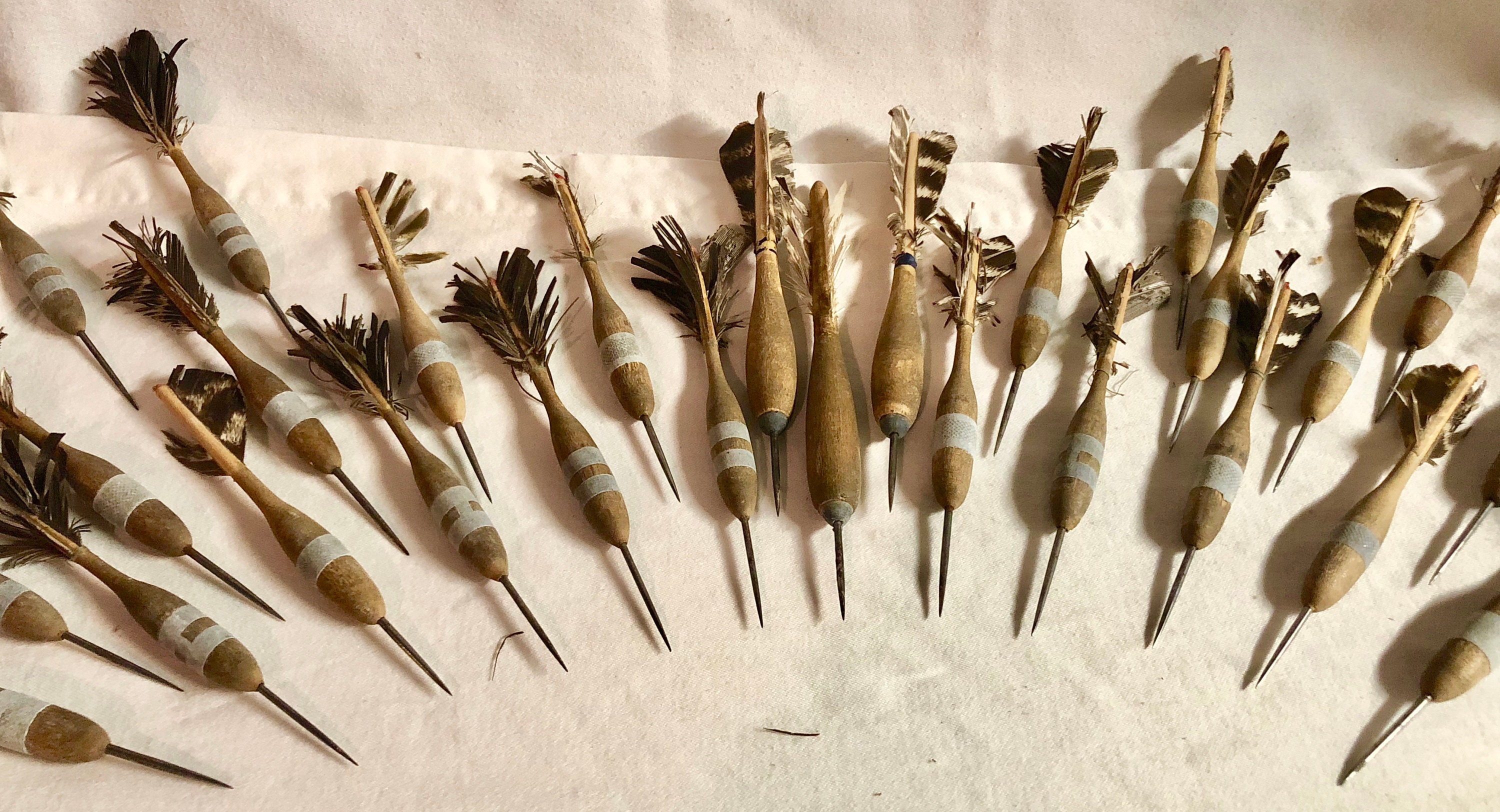 Vintage Wooden and Feather Darts with Stainless Steel Tips Lot of 28
