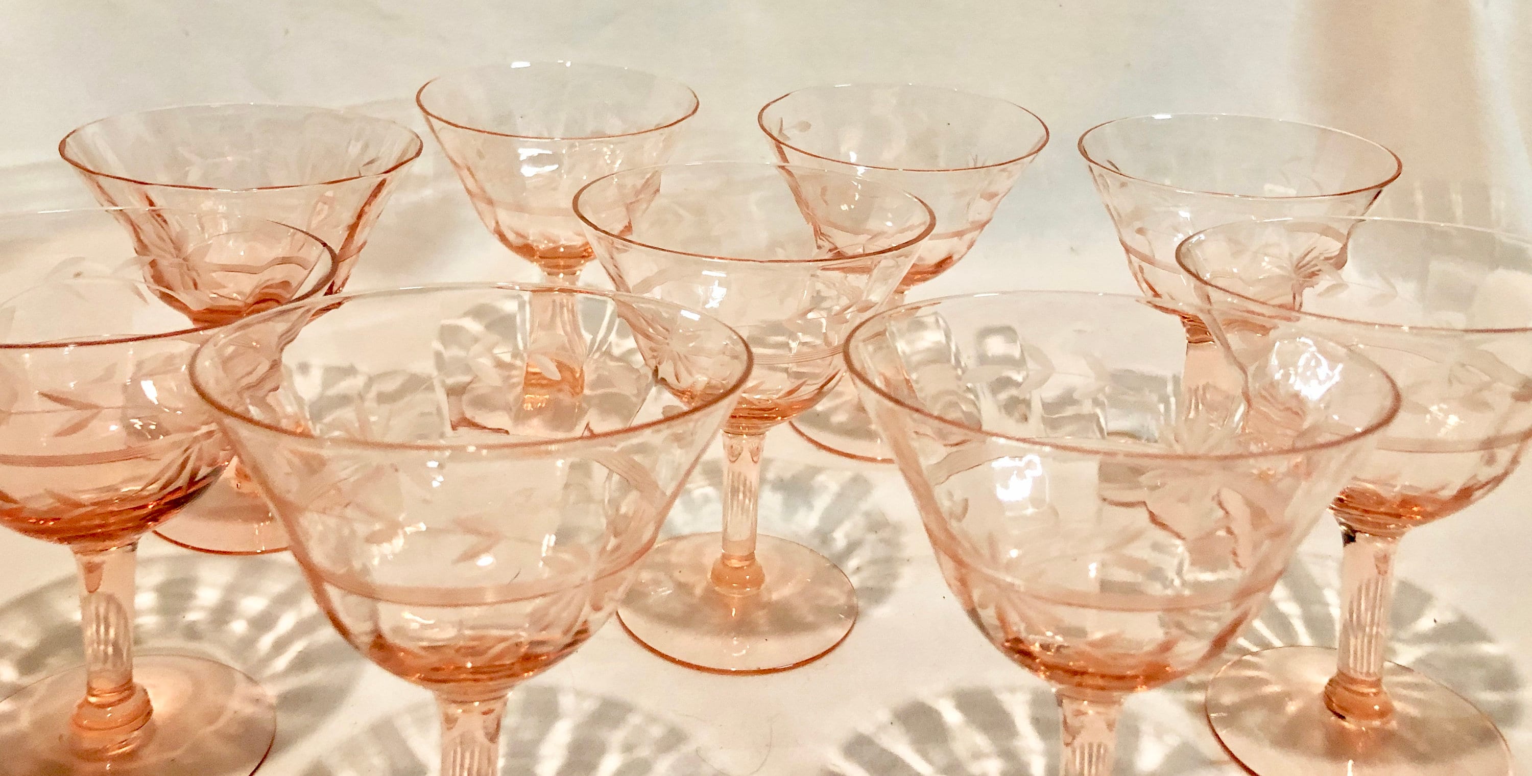 Vintage PINK DEPRESSION Glass Cocktail - Martini Glasses, Set of 6