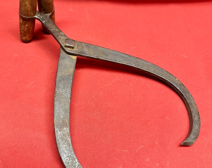 Vintage Providence Co Ice Block Tongs No 16, Cast Iron with Original Wooden Handles
