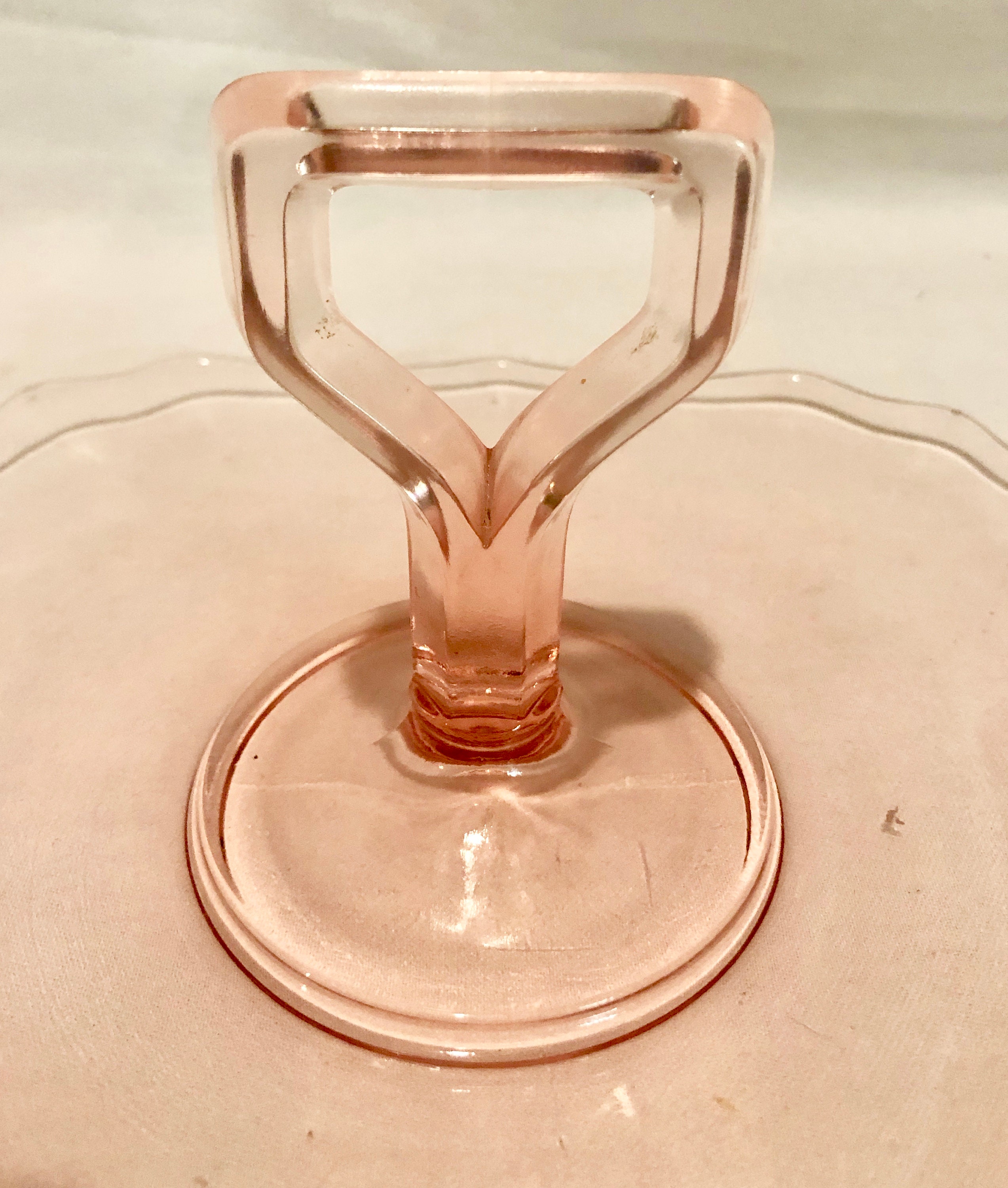 Blush Pink Depression Glass Candy/Cookie Serving Dish with Handle