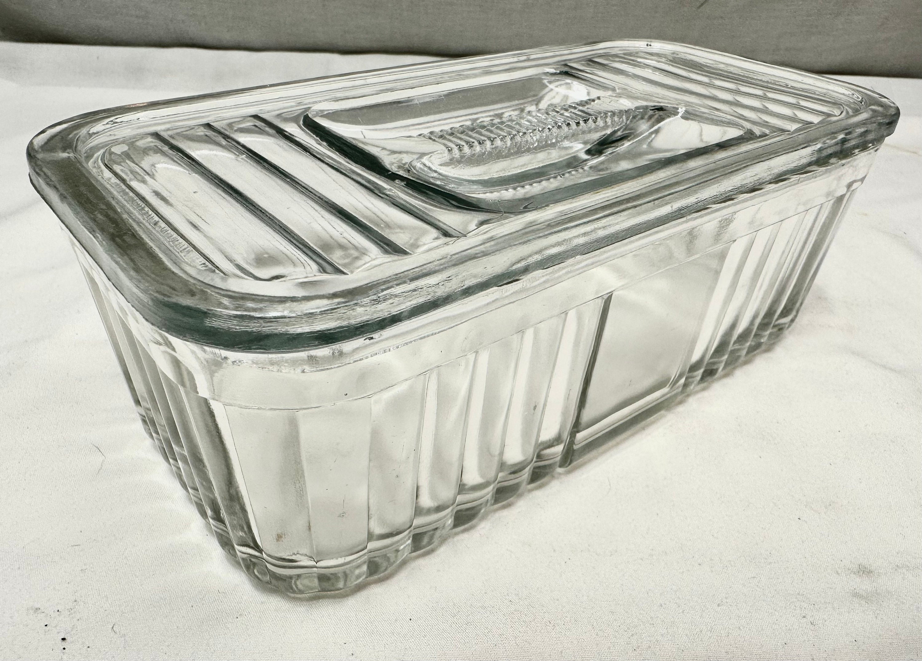 Vintage Clear Ribbed Glass Rectangular Refrigerator Storage Container