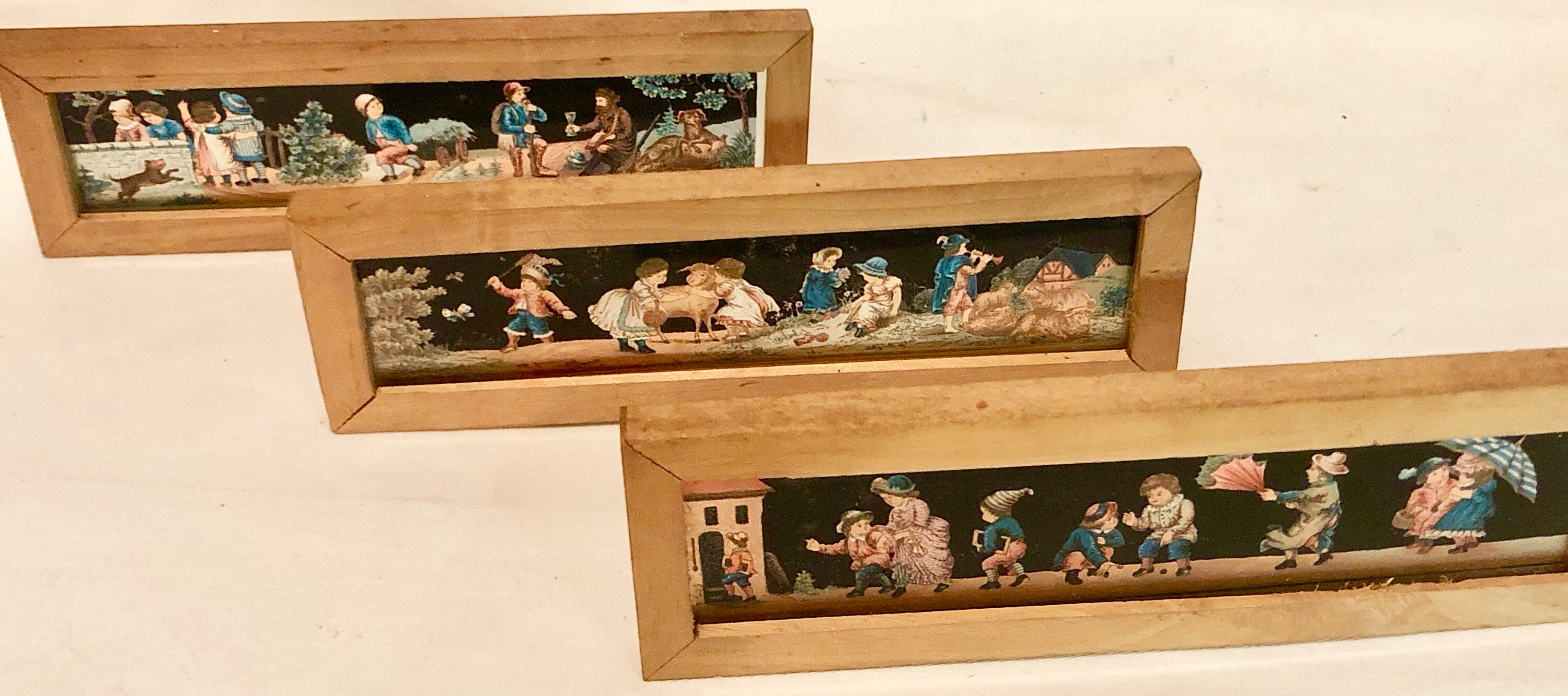 Antique Magic Lantern Slides,'Springtime' Scenes, Hand painted from Germany