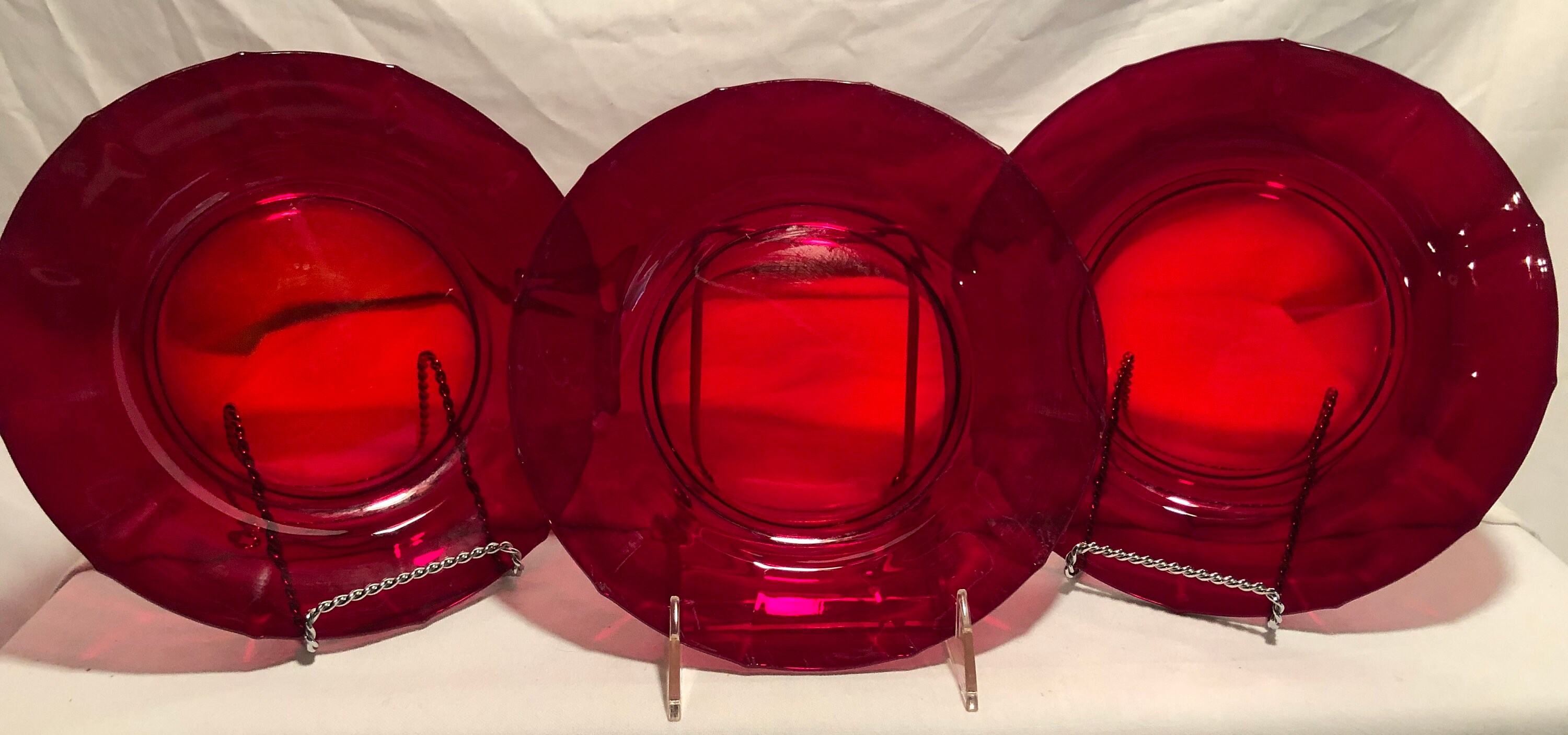 Vintage Ruby Red Glass Luncheon/Salad Plates Set of Three
