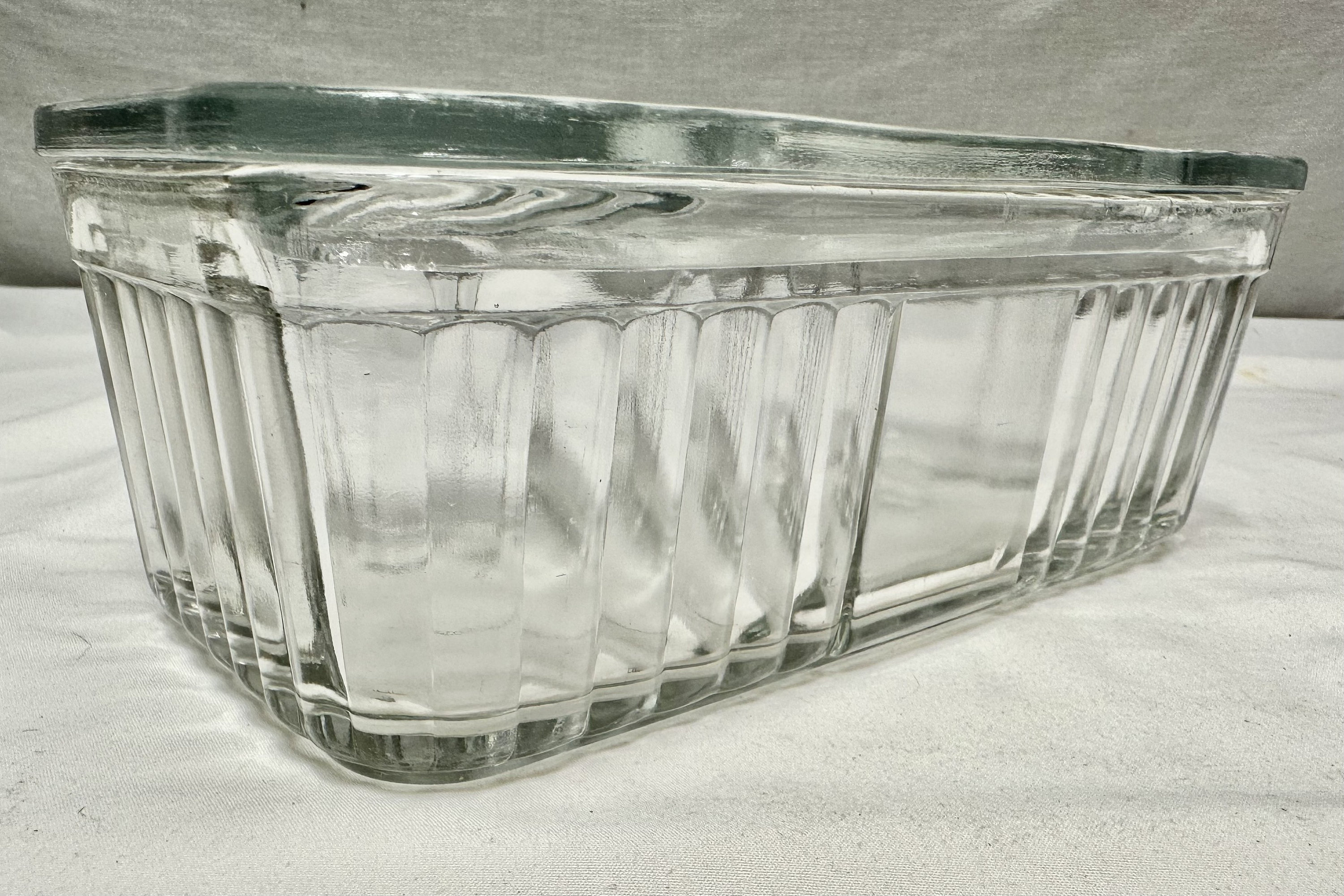 Vintage Clear Ribbed Glass Rectangular Refrigerator Storage Container