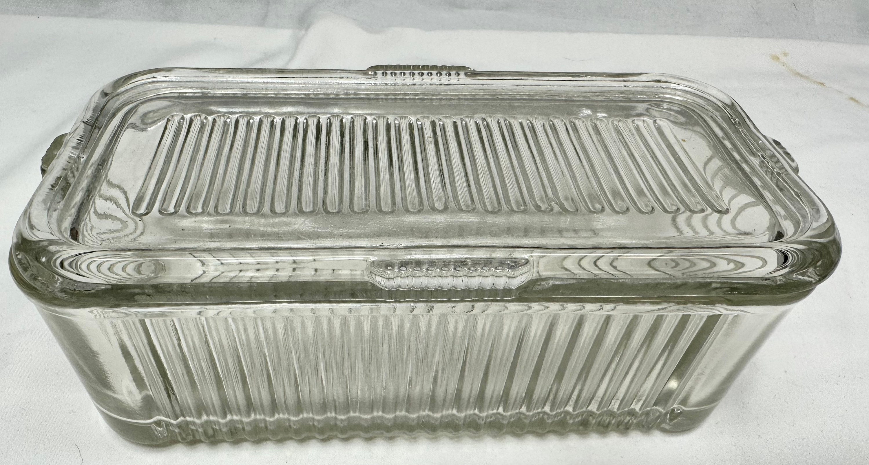 Vintage Clear Ribbed Glass Rectangular Refrigerator Container