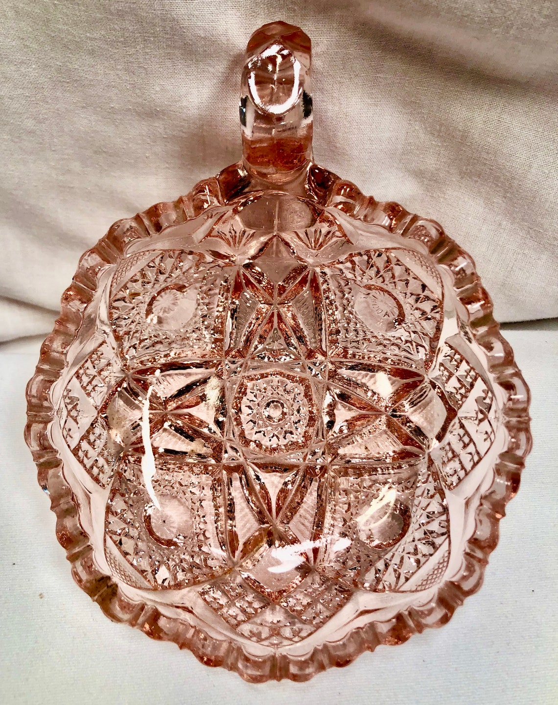 Vintage Blush Pink Cut Crystal Serving Dish with Handle Etsy