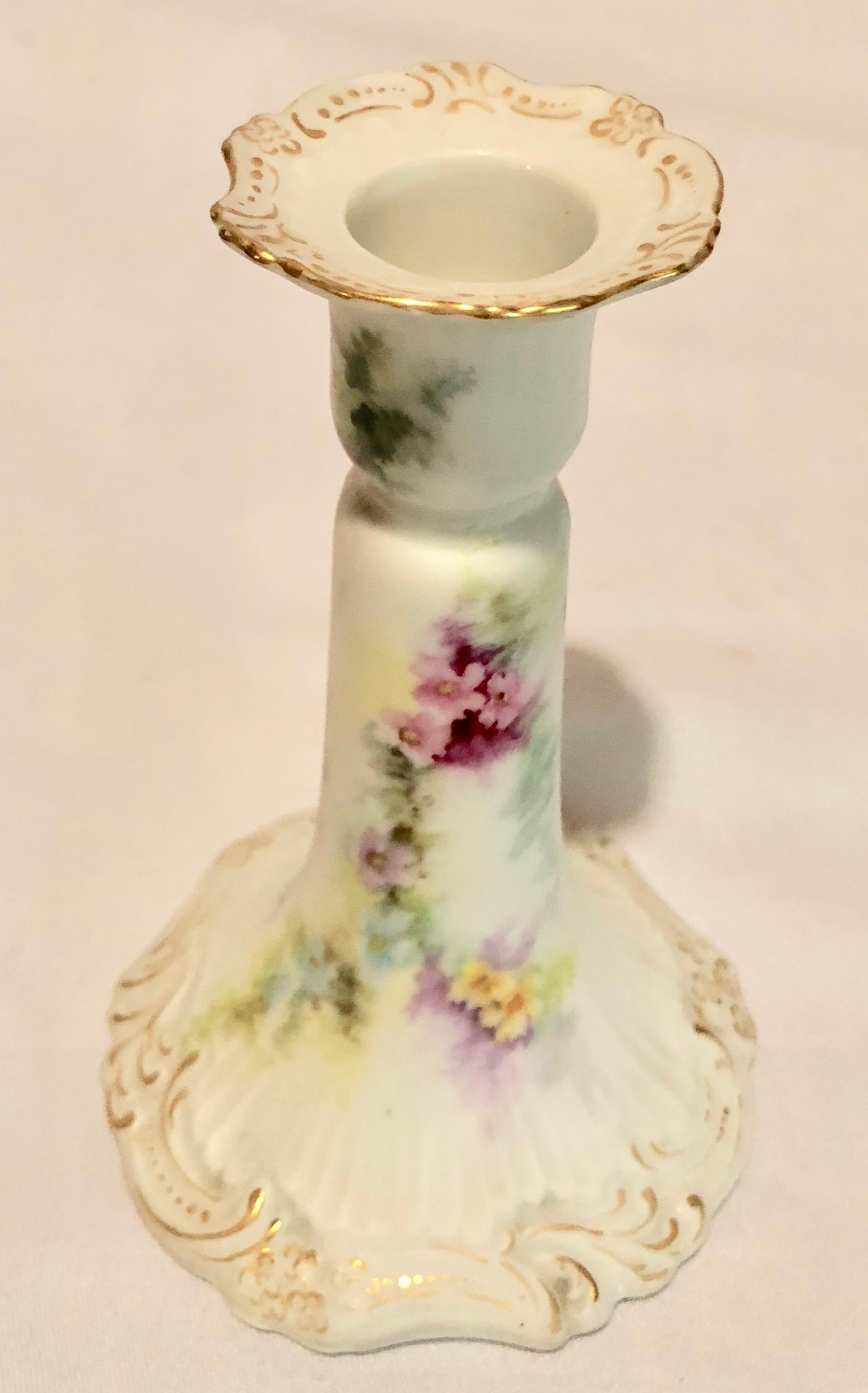 Antique T & V France Hand Painted Limoges Porcelain Candle Holder