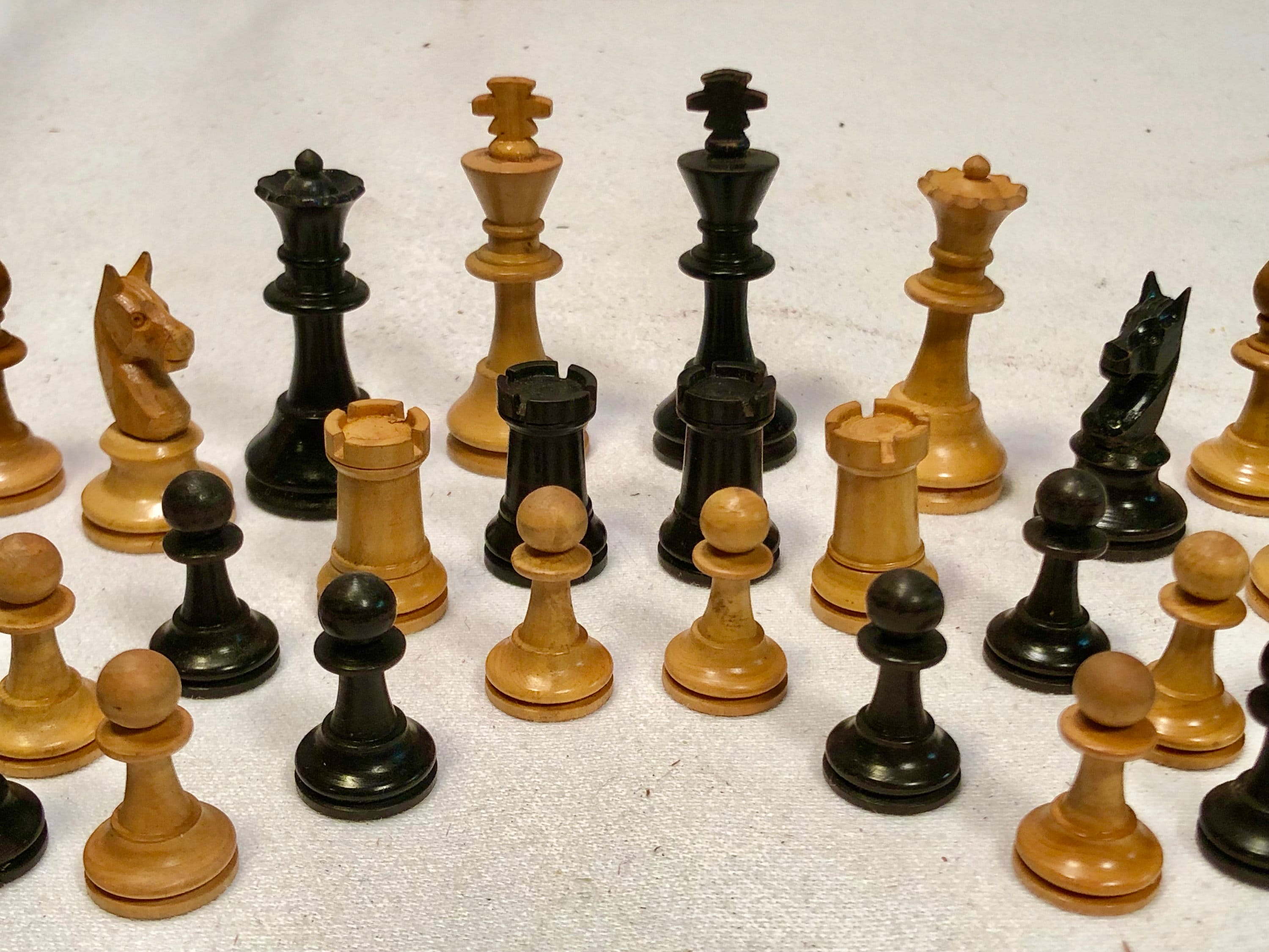 Vintage Wooden 32 Piece Chess Set, Circa 1920's