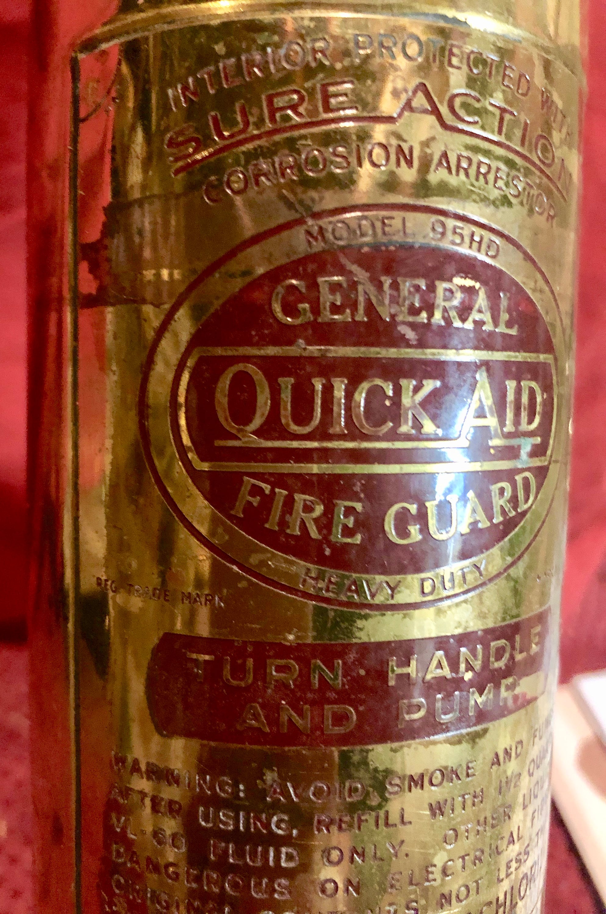 Vintage Brass Fire Extinguisher, General Quick Aid Fire Guard