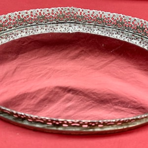 Vintage Gold Filagree Hollywood Regency Oval Vanity Tray/Mirror