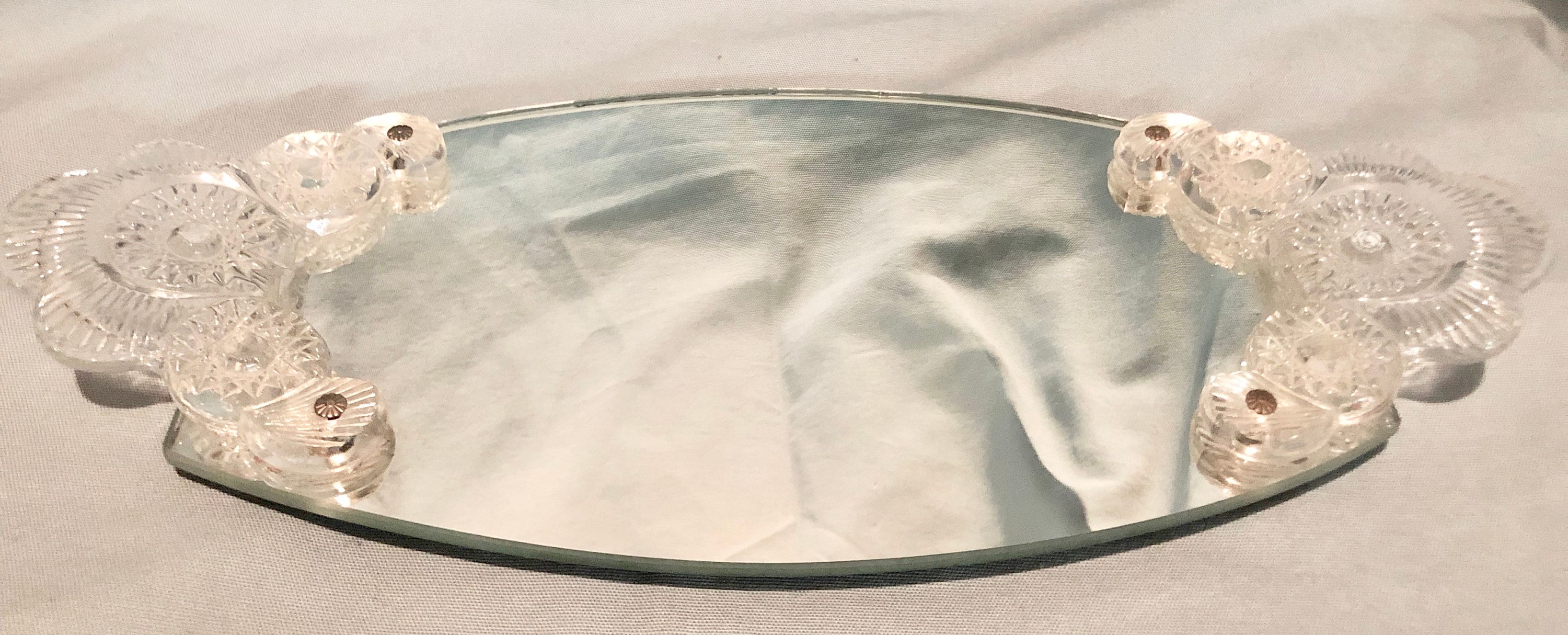 Vintage Mirrored Vanity Tray with Etched Glass Handles