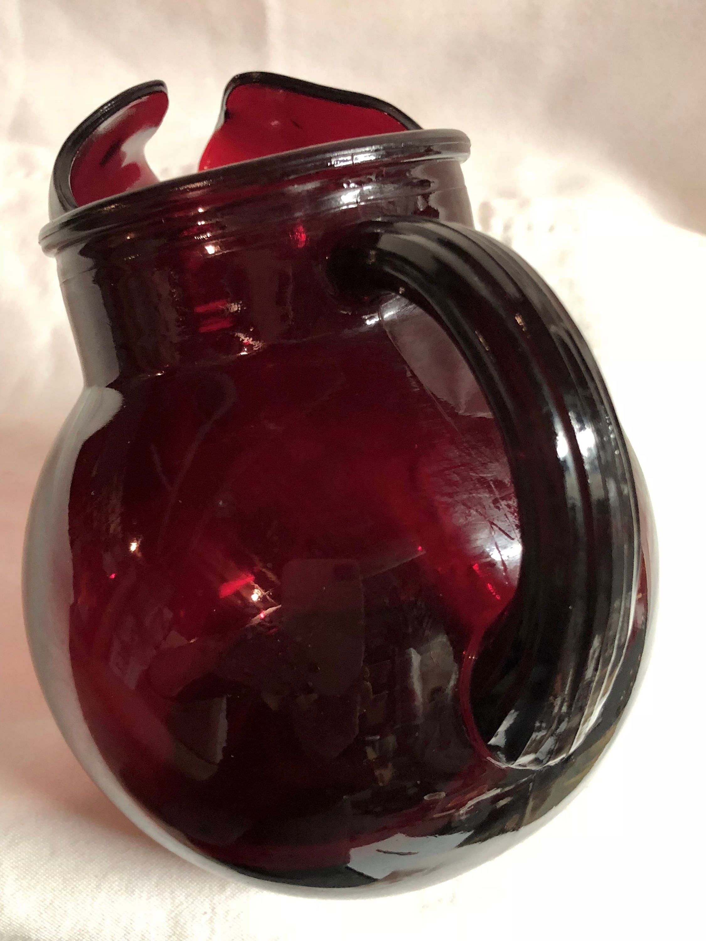 ruby-red-depression-glass-juice-water-pitcher-with-ice-lip