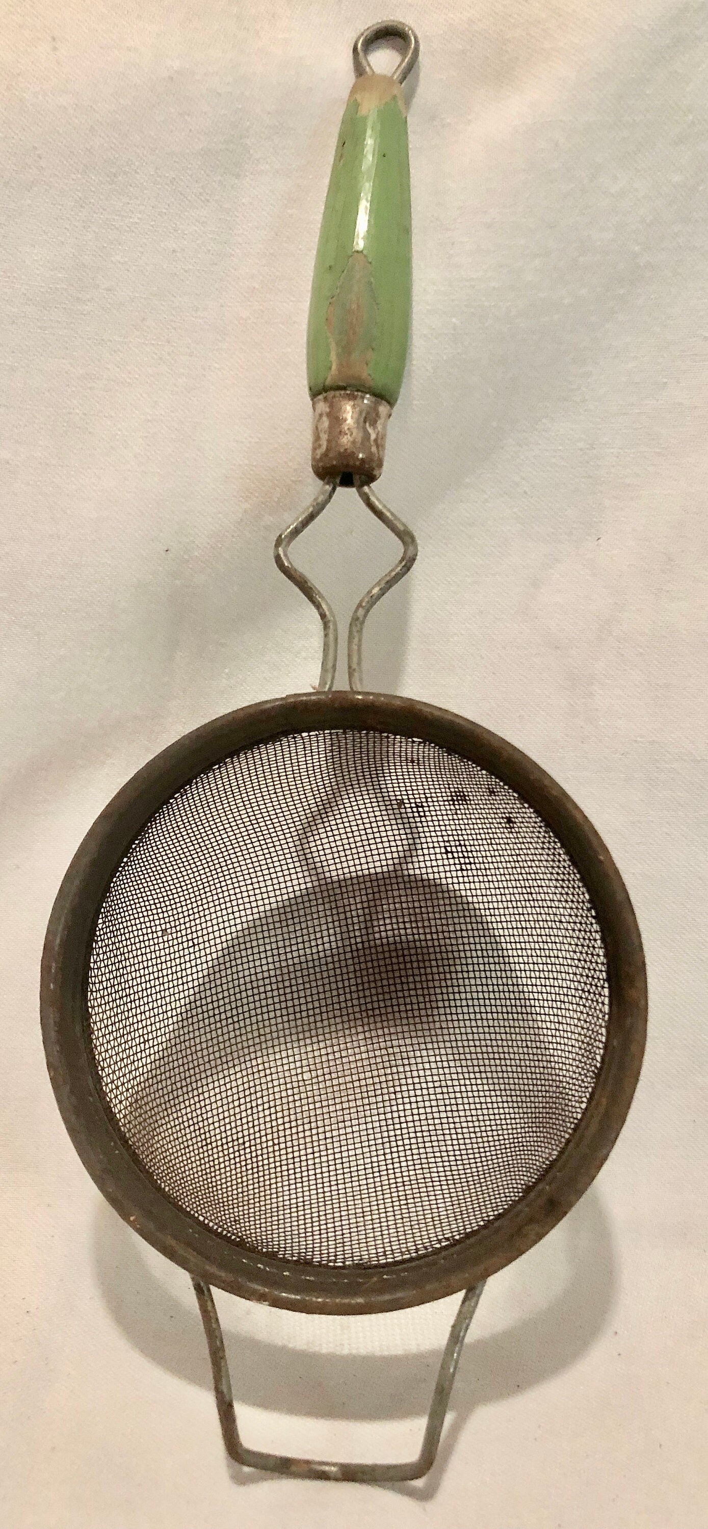 Vintage Midcentury Hand Held Kitchen Strainer with Original Green