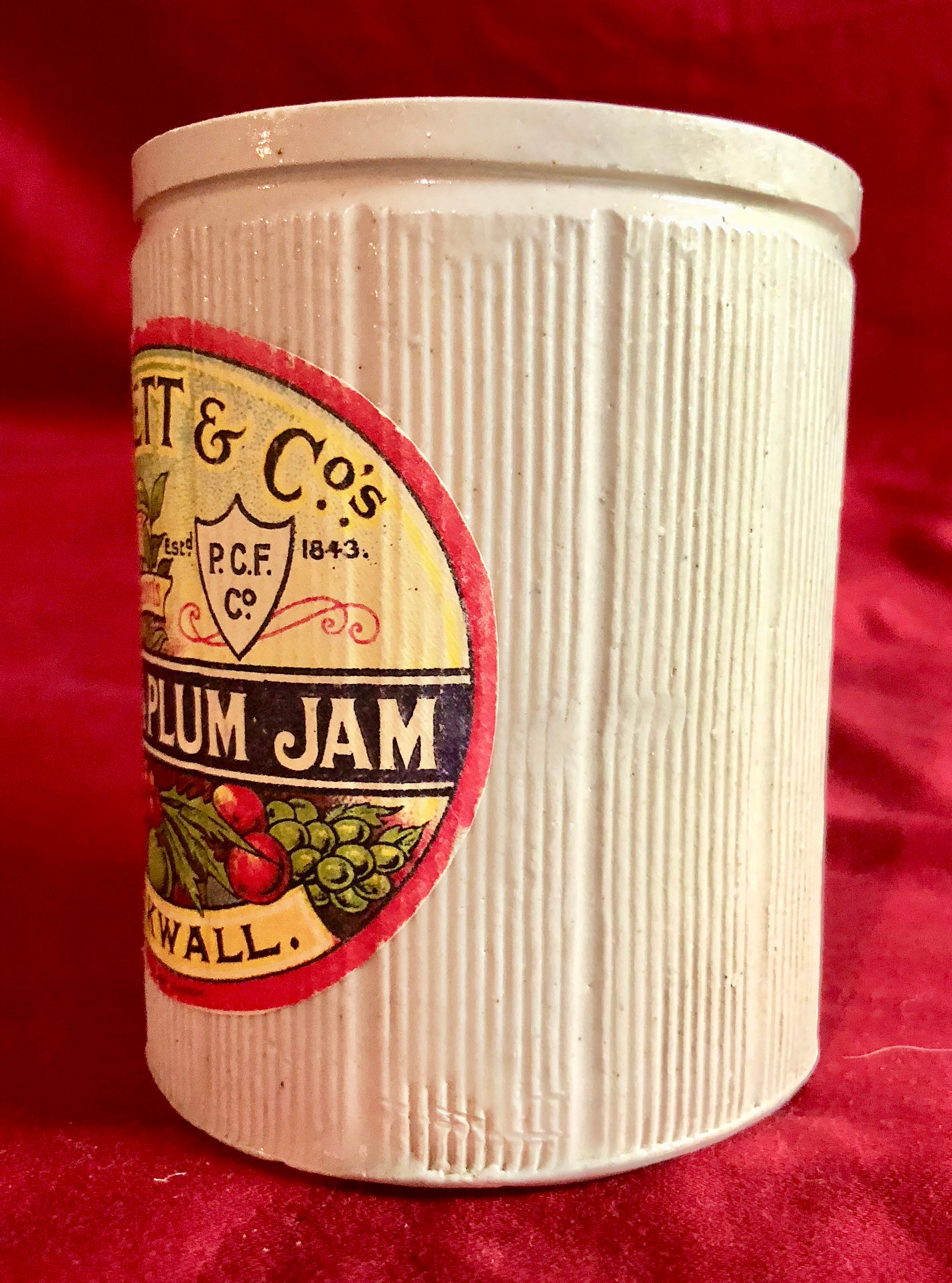 Antique Ceramic Stoneware Apple & Plum Jam Container with fabulous