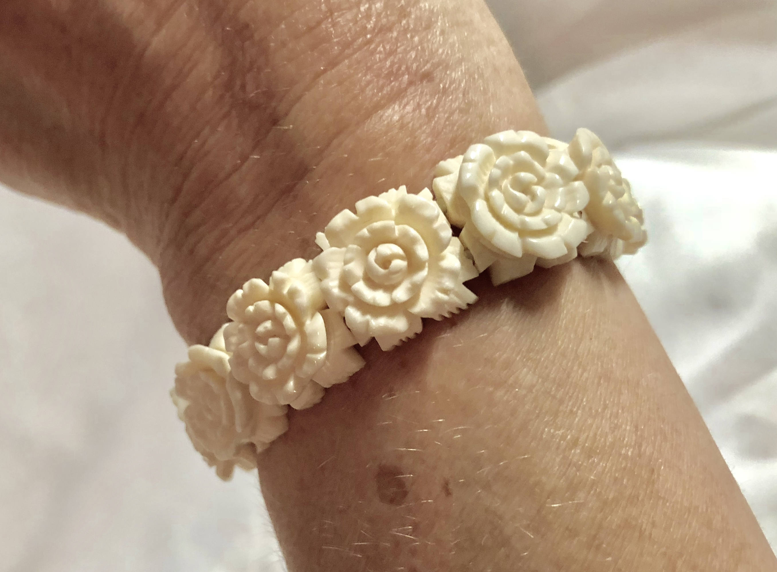 Vintage Ivory Carved Floral Bracelet
