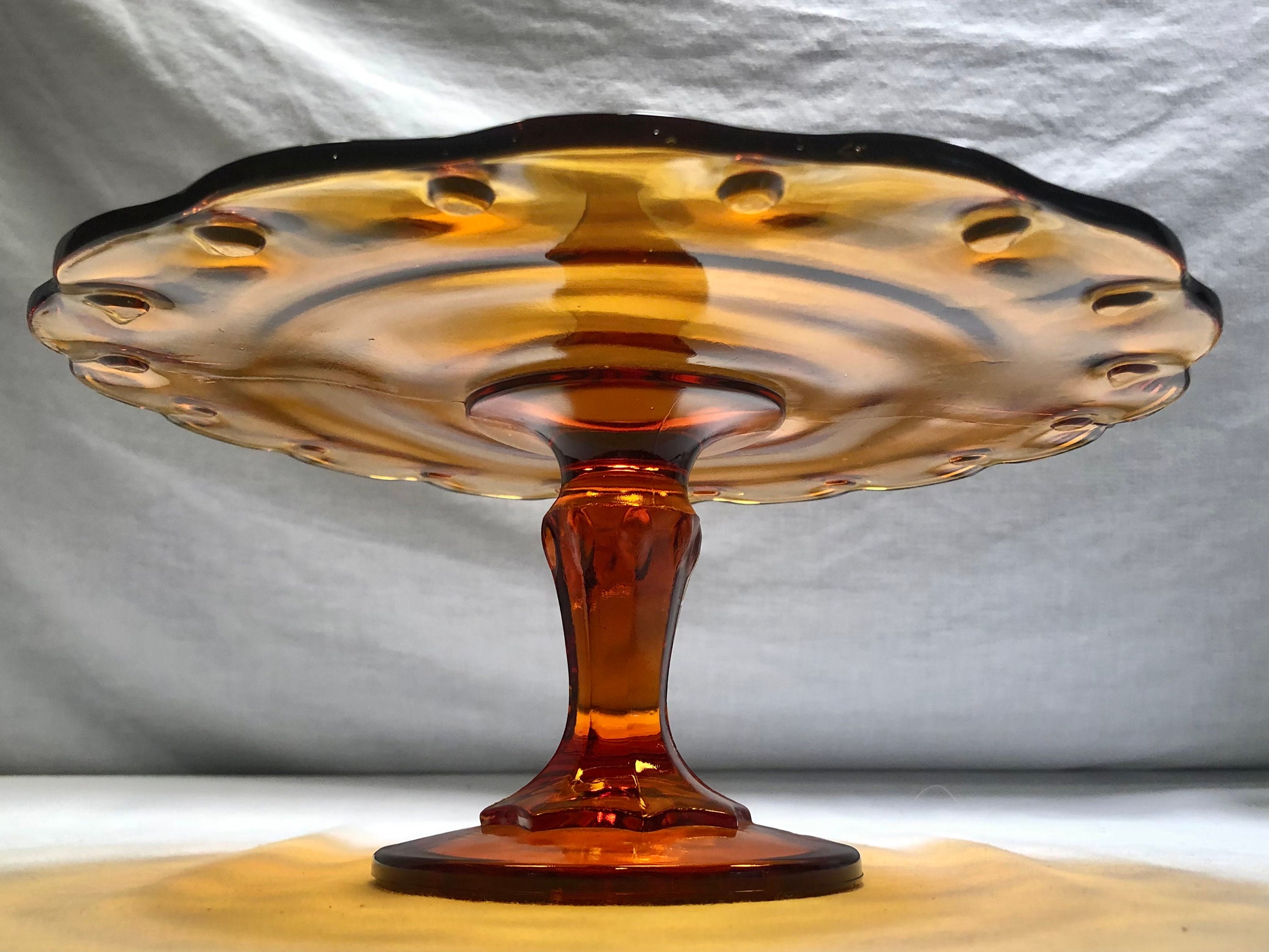 Vintage Amber Glass Pedestal Cake/Dessert Plate