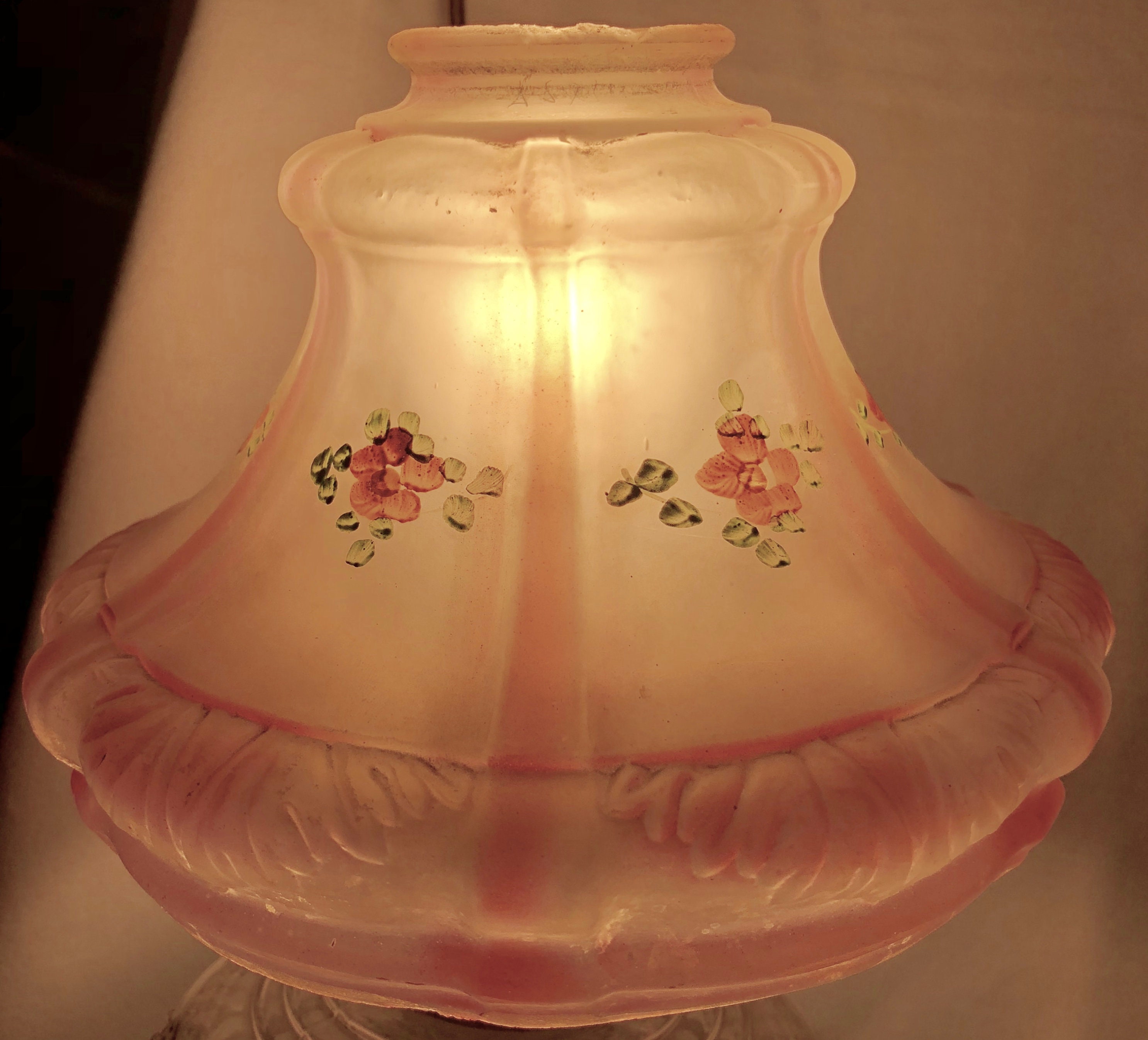 Antique Victorian Bell Shaped Frosted Glass Lamp Shade with Delicate
