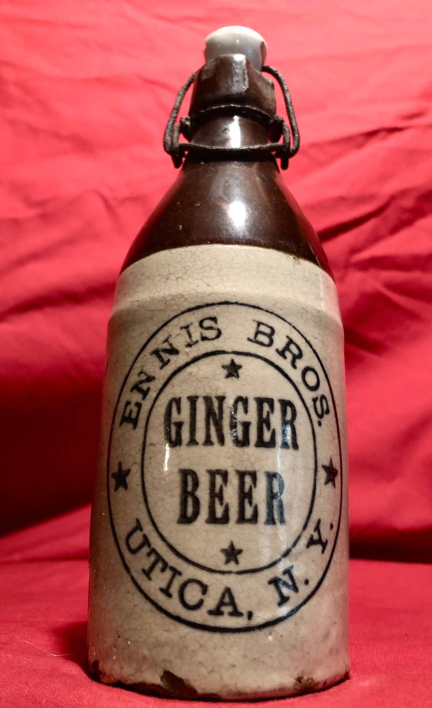 Vintage Ennis Brothers Ginger Beer Stoneware Bottle Utica NY vintage-ennis-brothers-ginger-beer-stoneware-bottle-utica-ny