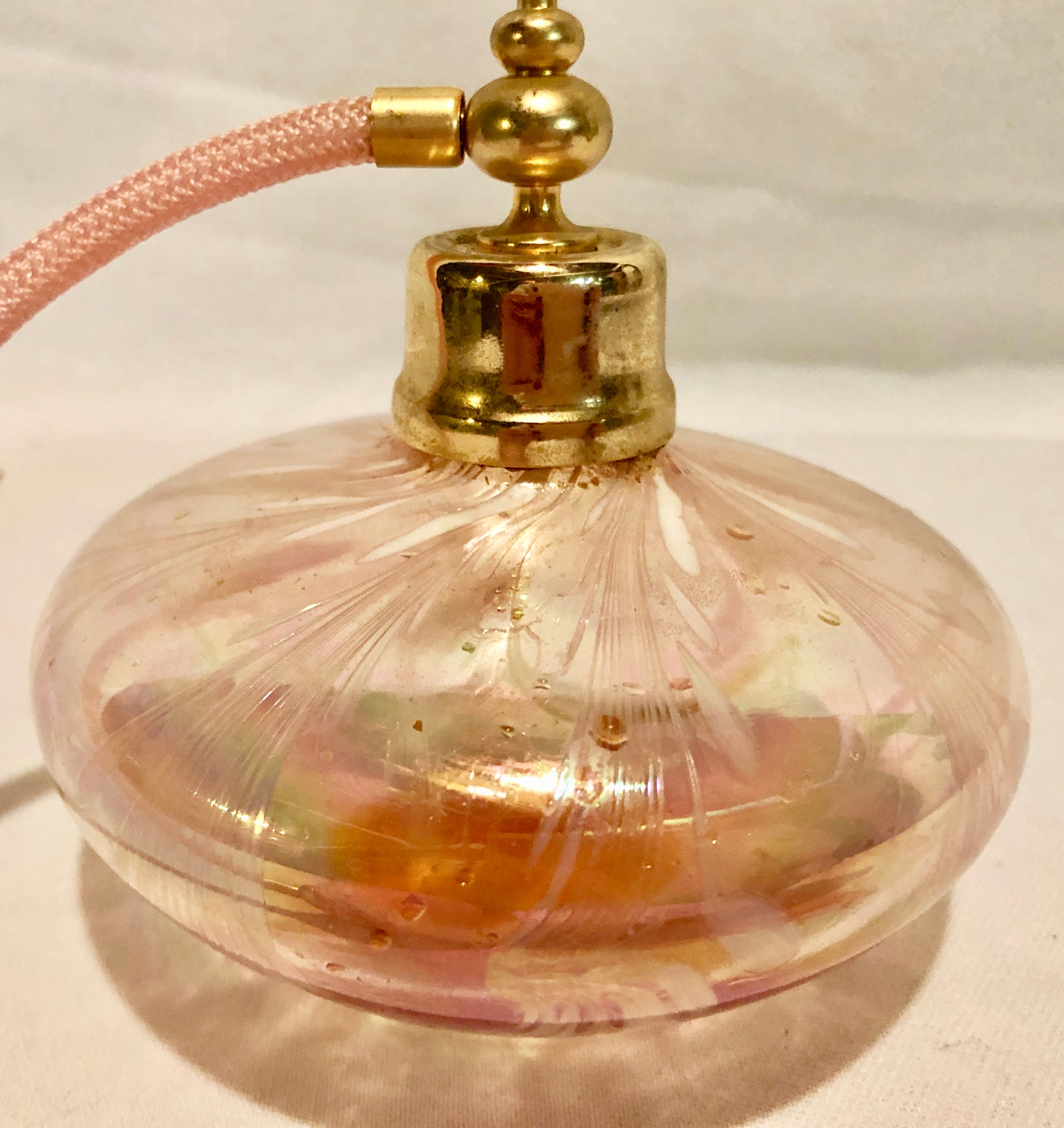 Vintage Murano Style Iridescent Swirled Pink Glass Perfume Bottle with
