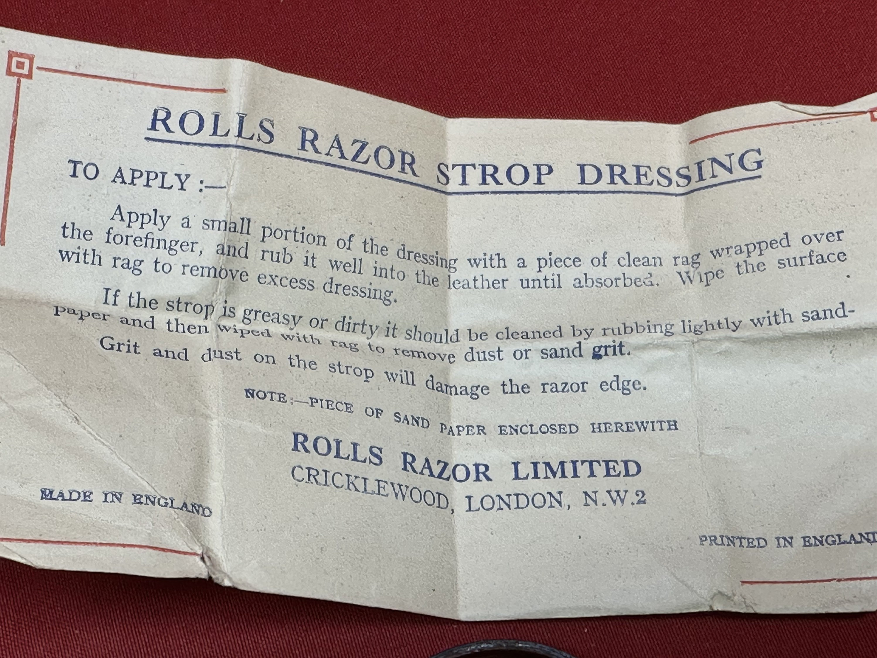 Vintage Rolls Razor Strop Dressing,Original Box and Instructions