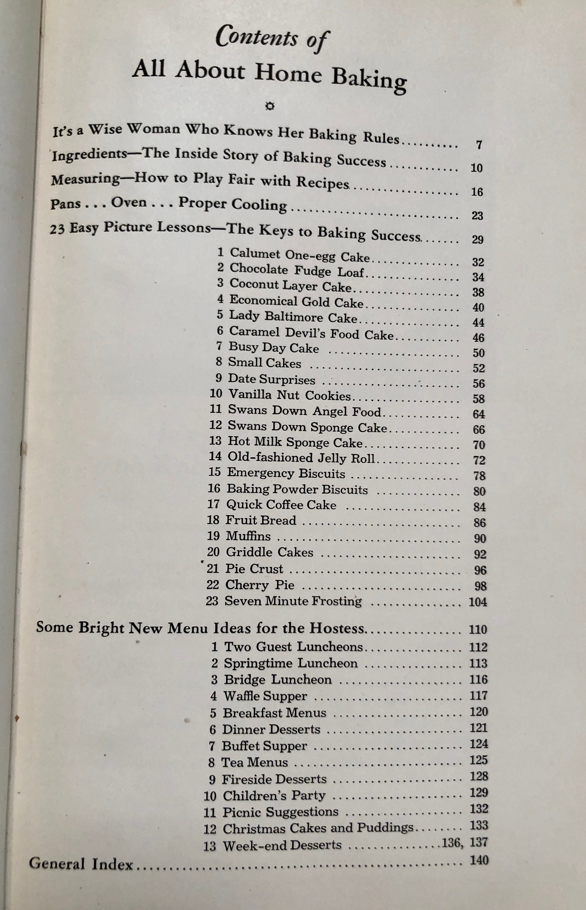 Vintage 'All About Home Baking' Cookbook, Copyright 1933, by General