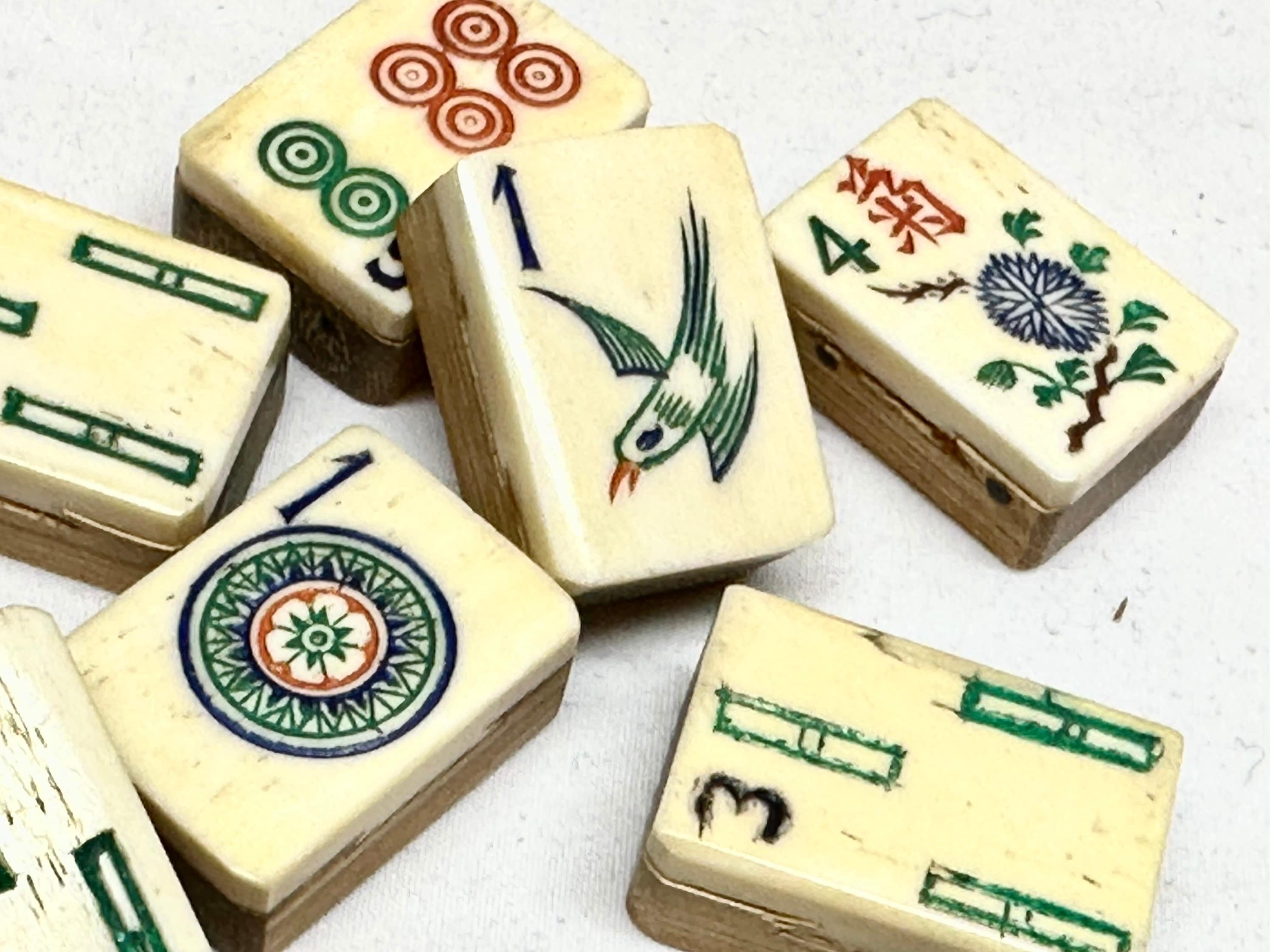 Vintage Mahjong Chinese Tile Game,Bamboo and Bone Interlocking Tiles