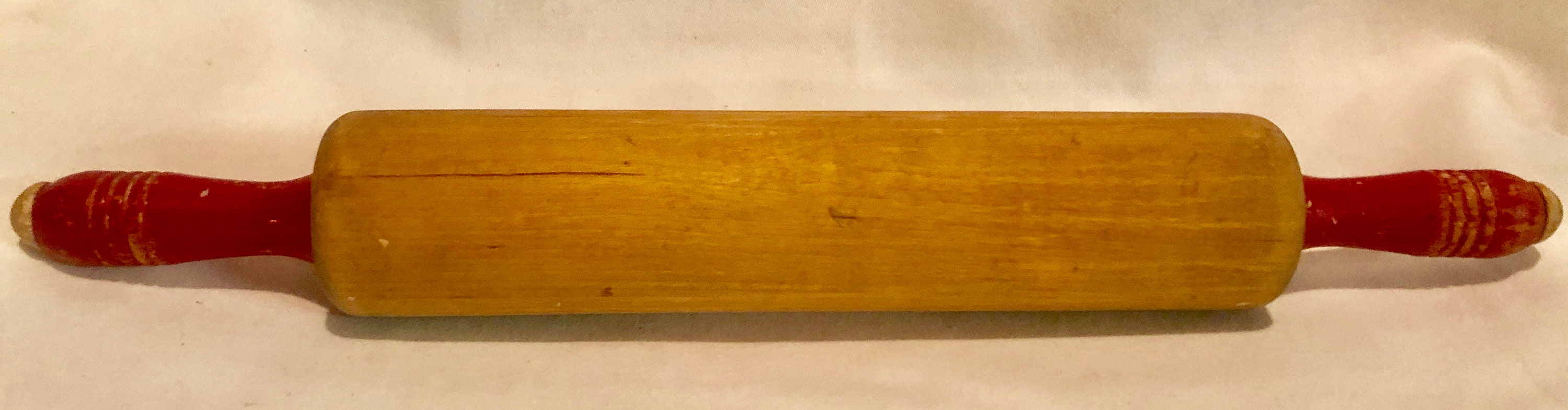 Vintage Wooden Rolling Pin with Painted Red Handles