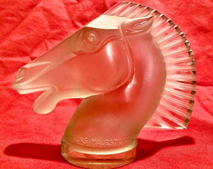 Rare Vintage 'Longchamp' Glass Horse Head Hood Ornament/Mascot/Paperweight-Ca 1930. Persons Majestic Co, Worcester, Ma, USA