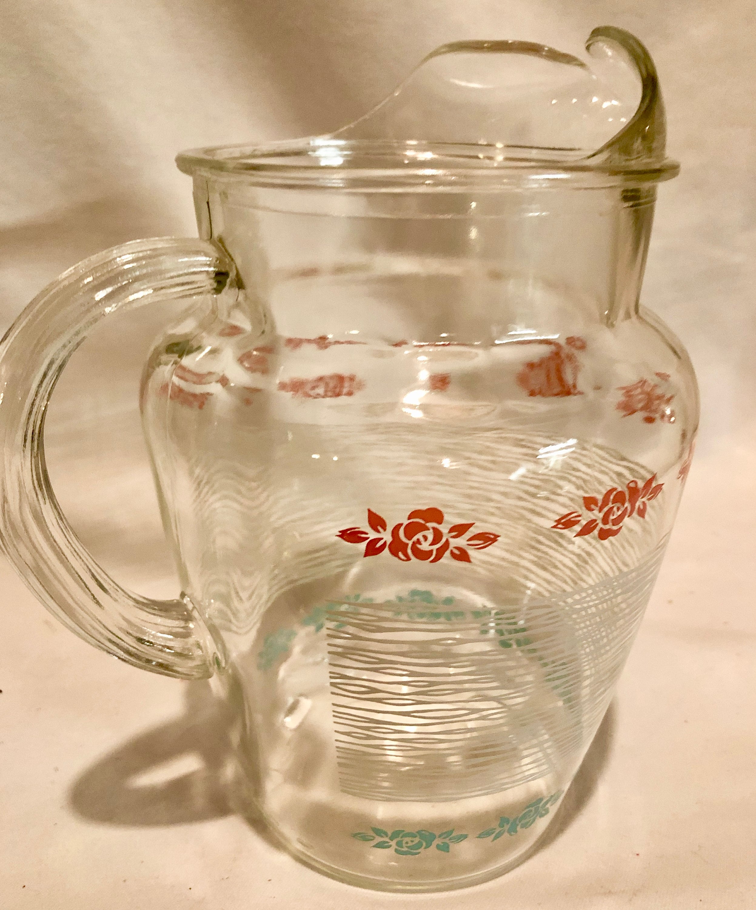 Vintage Glass Water/Beverage Pitcher with Ice Lip