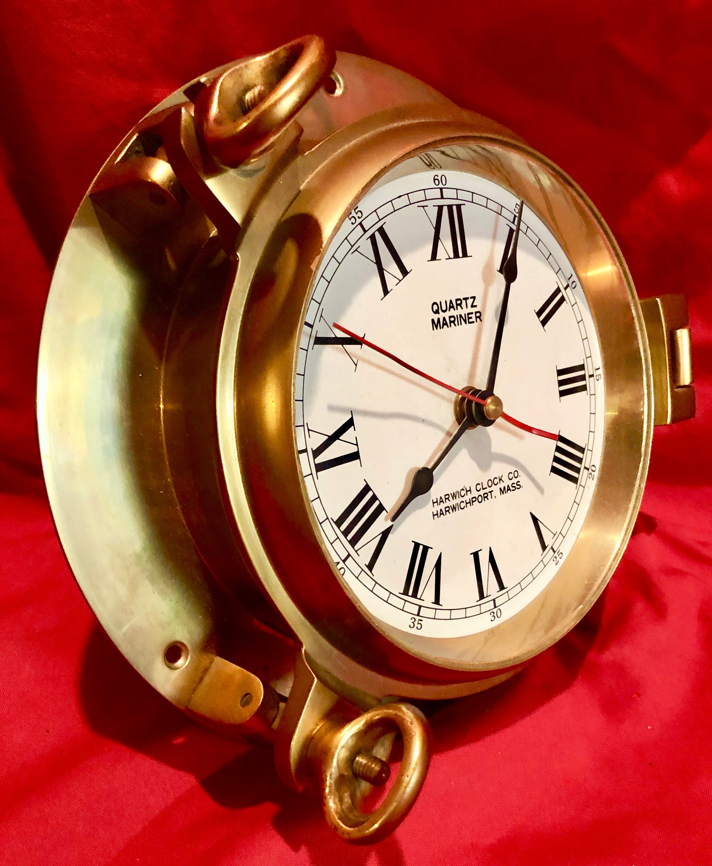 Vintage Nautical Brass Wall Clock, Harwich Clock Co, Harwichport,Mass