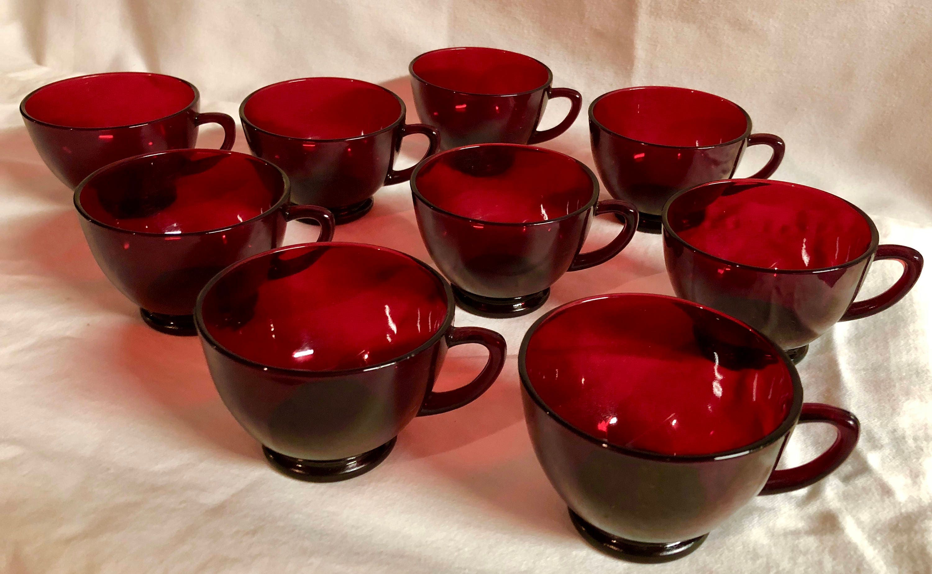 Antique Ruby Red Depression Glass Tea/Coffee Cups Set of Nine