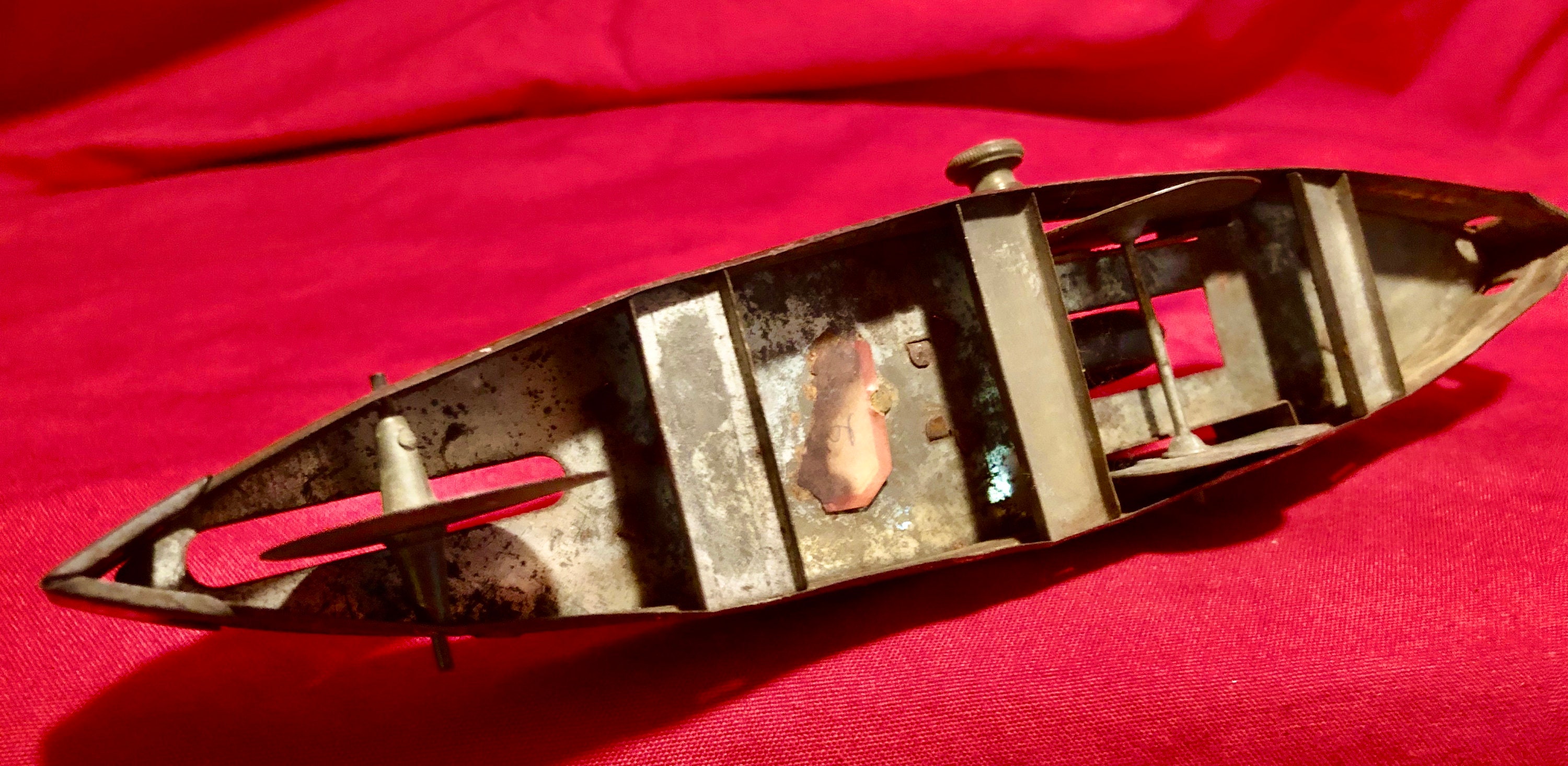 Antique Inertia/Hand Powered Lithographed Metal Toy Battleship, Ca 1910