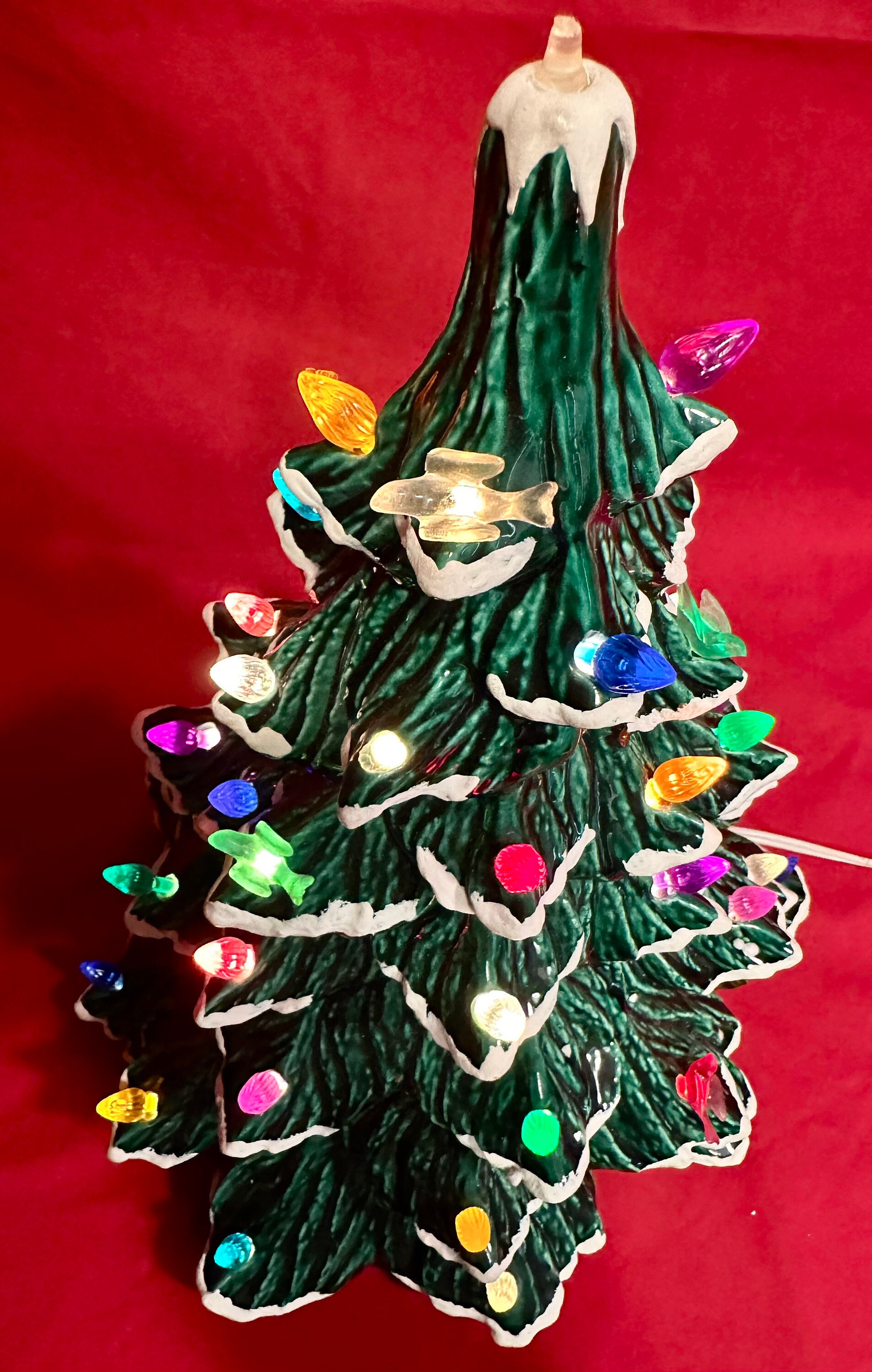 Vintage Green Ceramic Lighted Table Top Christmas Tree