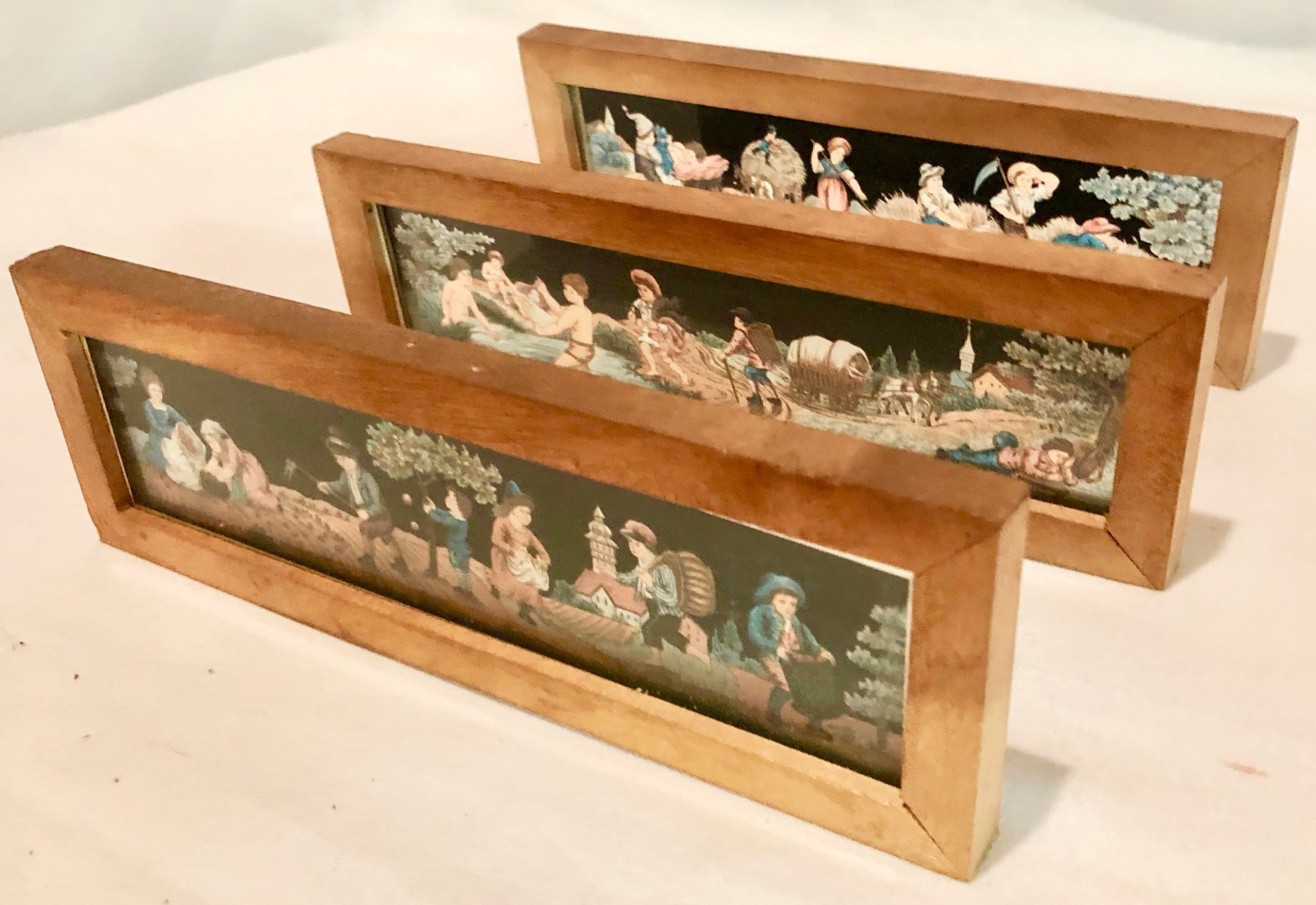 Antique Magic Lantern Slides 'Harvest' Hand painted in Germany
