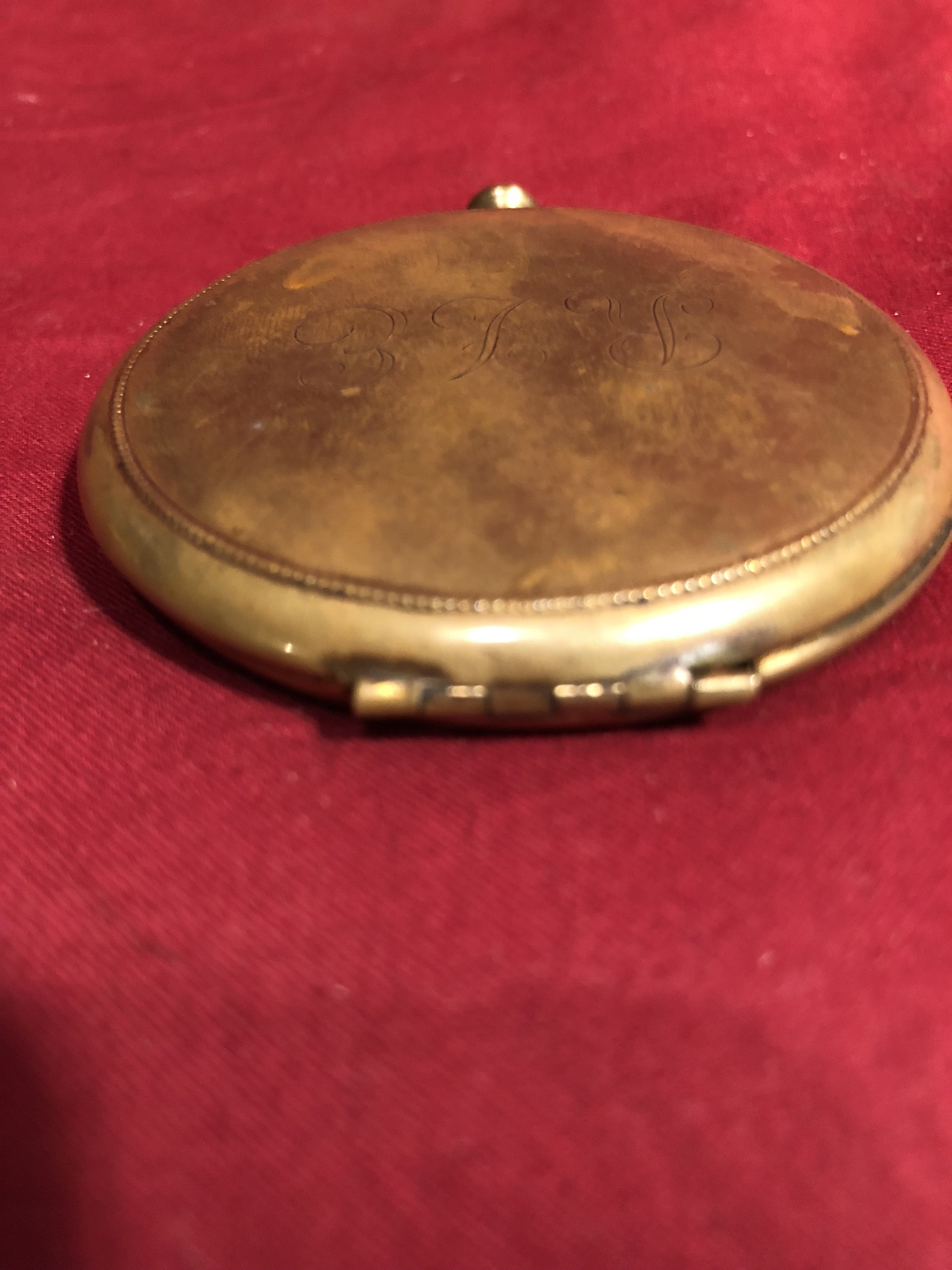 Vintage Gold Ladies Compact Purse Mirror with Monogram Made in USA