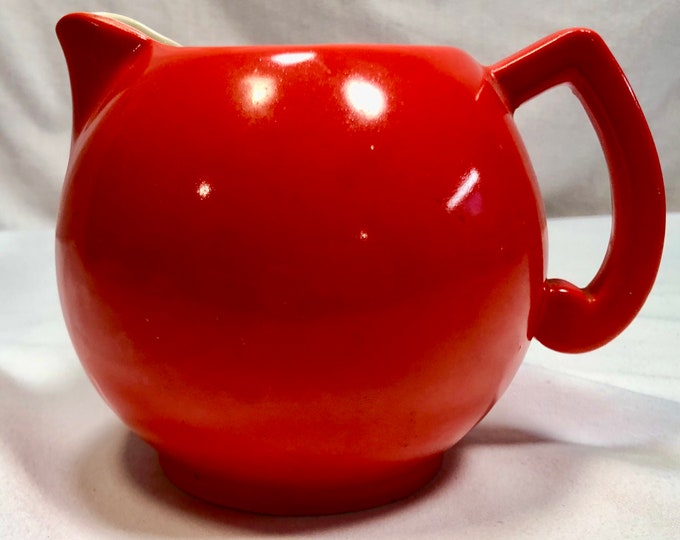 Vintage Midcentury Round Red Pottery Pitcher