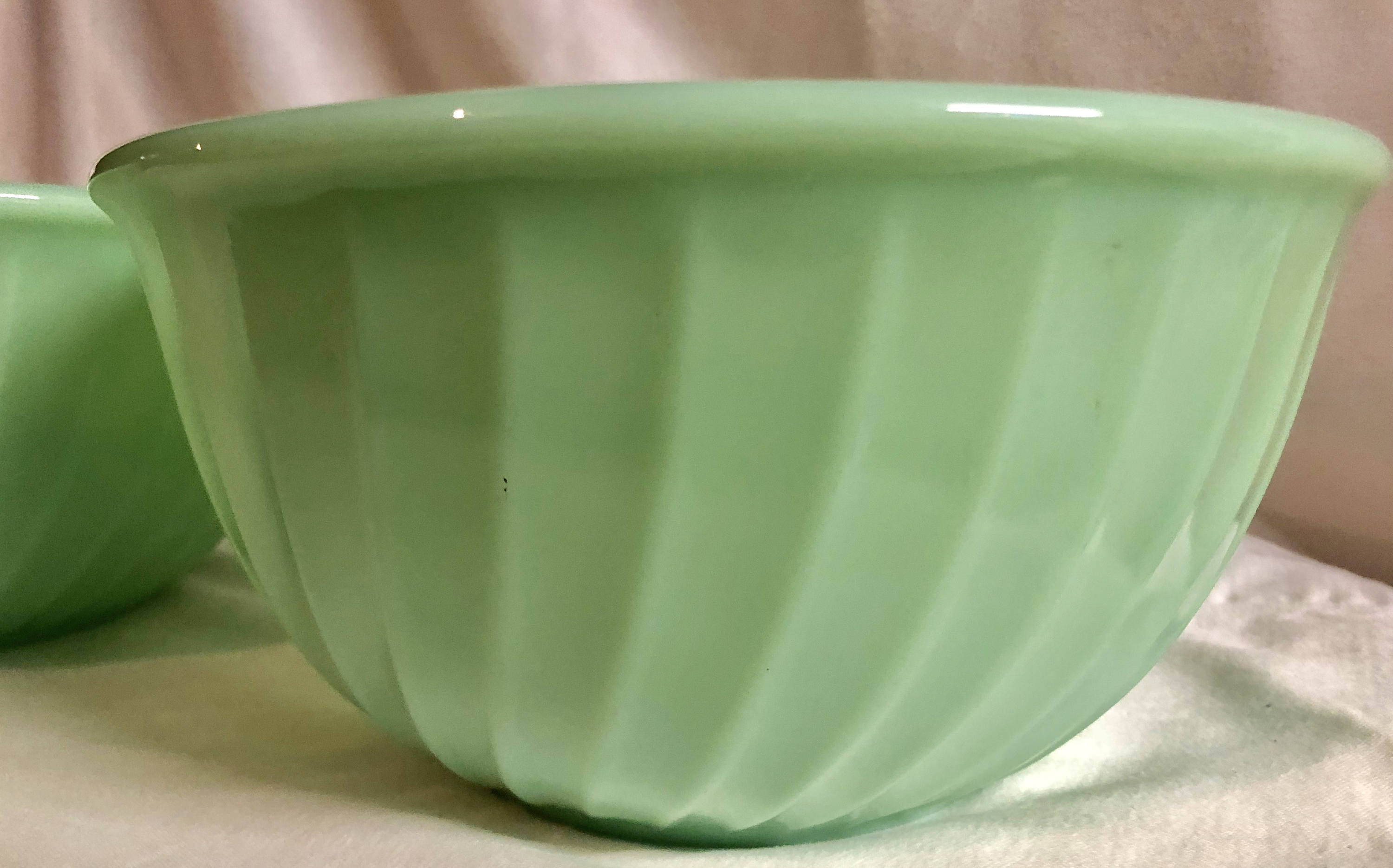 Vintage Midcentury Mint Green Swirled Fire King Mixing Bowls