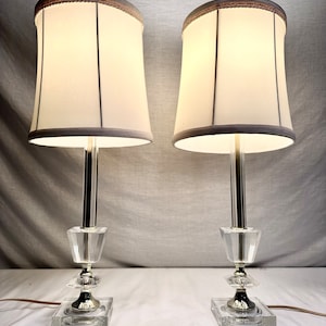 Vintage MCM Clear Glass/Acrylic Stick Lamps-Vanity,Dresser,Buffet Table