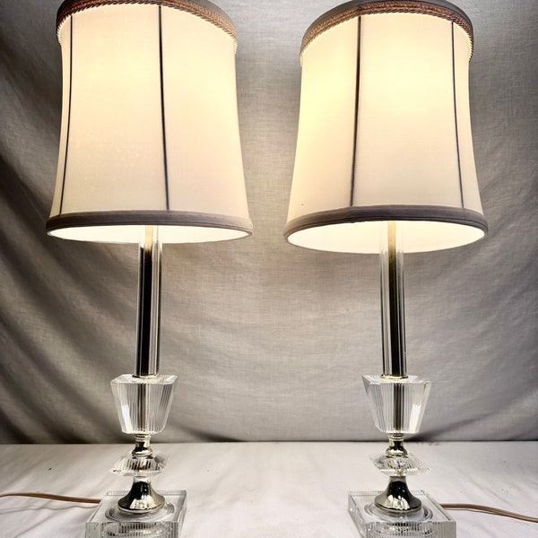 Vintage MCM Clear Glass/Acrylic Stick Lamps-Vanity,Dresser,Buffet Table