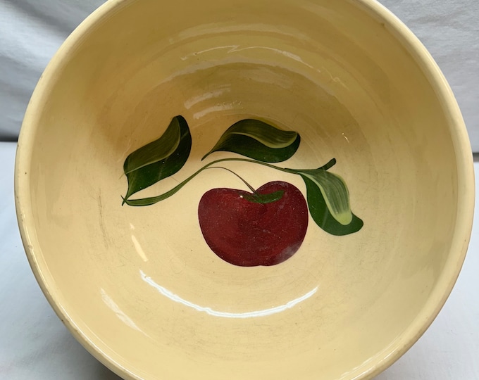 Vintage Yellow Ovenware Stoneware Mixing /Serving Bowl with Apple Design, Ovenware USA #73