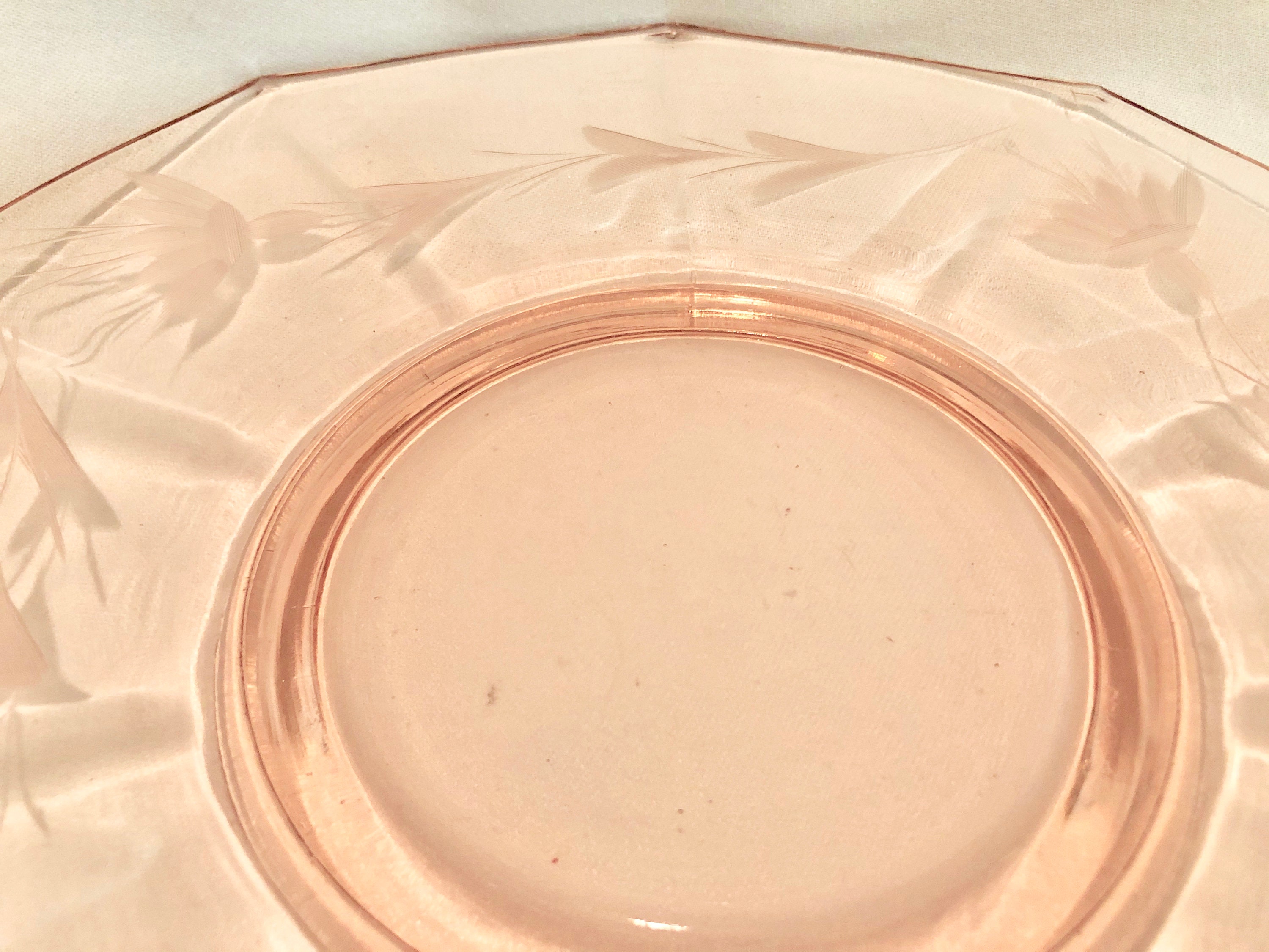 Vintage Blush Pink Depression Glass Cake/Serving Plate with Etched