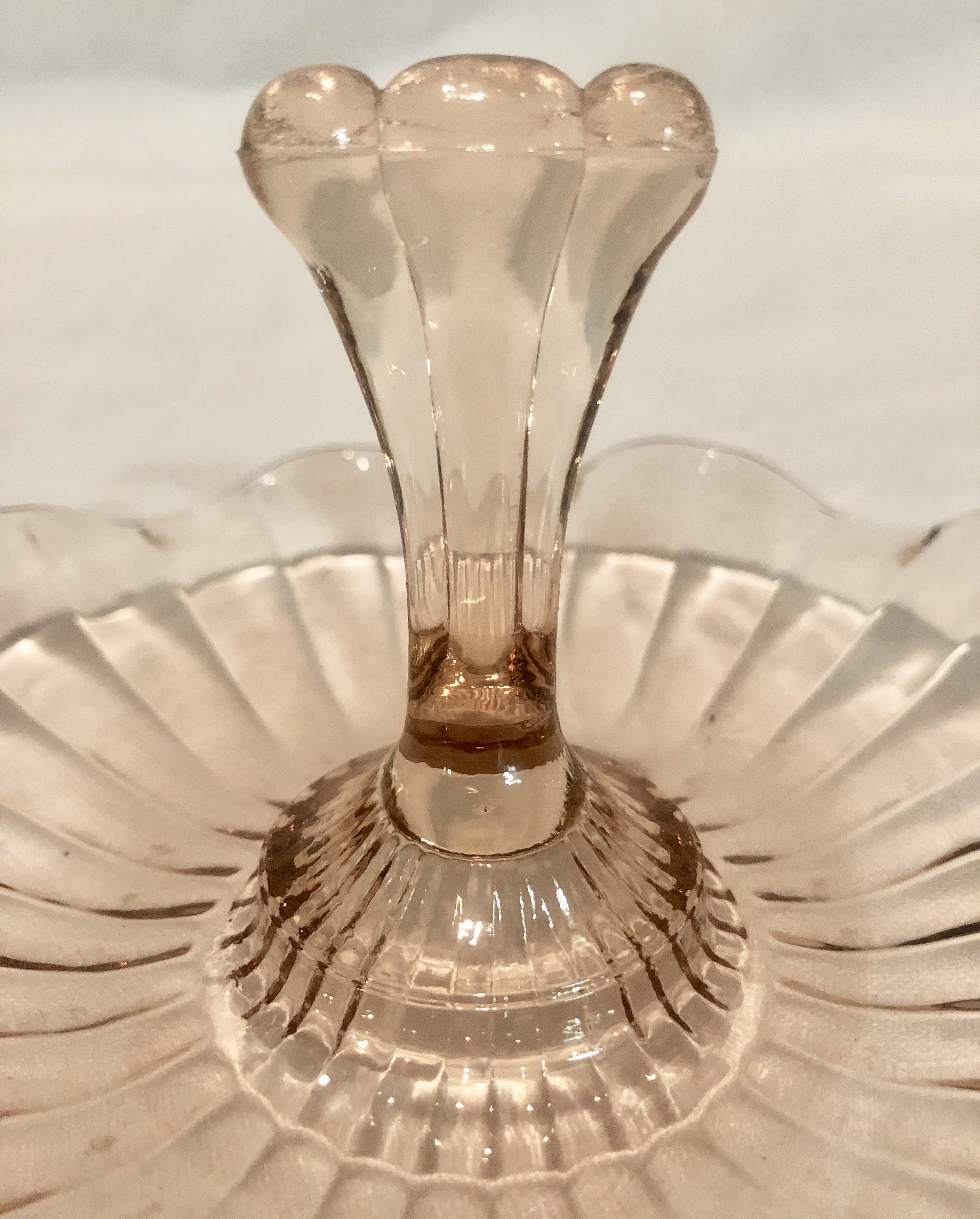 Vintage Blush Pink Depression Glass Handled Mint Tray Serving/Candy